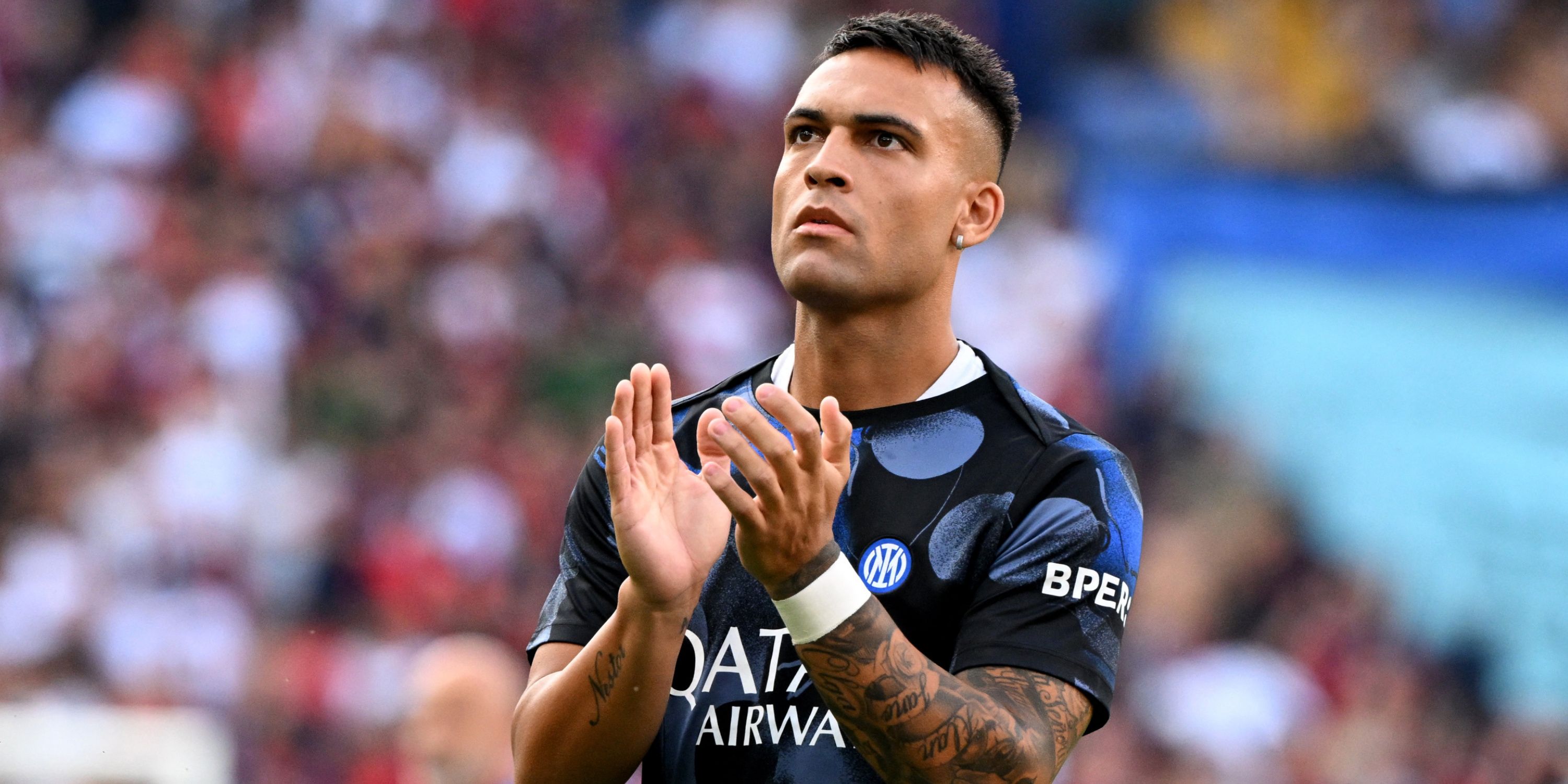 Lautaro Martinez applauding for Inter Milan