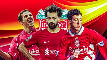 Mo Salah, Robbie Fowler, Michael Owen all in Liverpool kit with Liverpool theme