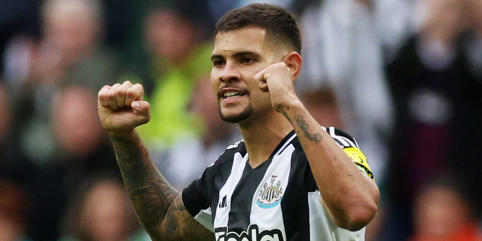 Newcastle United midfielder Bruno Guimaraes celebrating