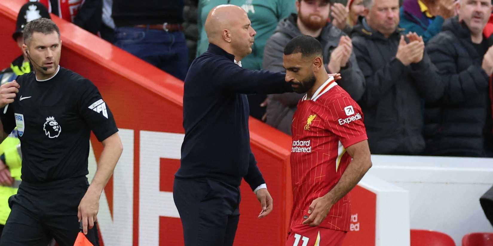 Liverpool's Mohamed Salah with manager Arne Slot