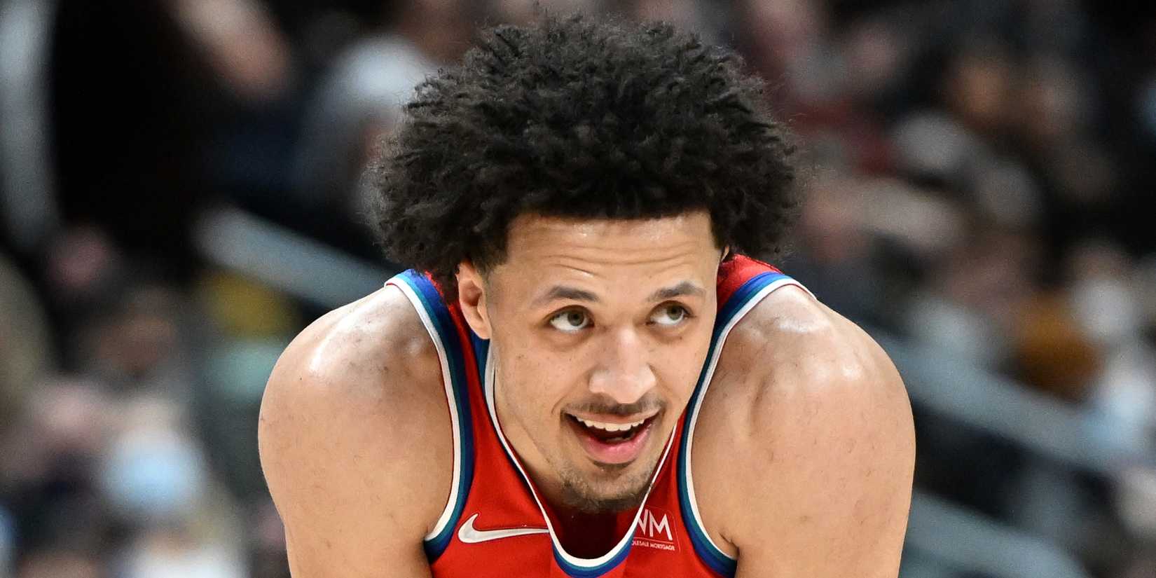 Cade Cunningham of the Detroit Pistons looks on during an NBA game.
