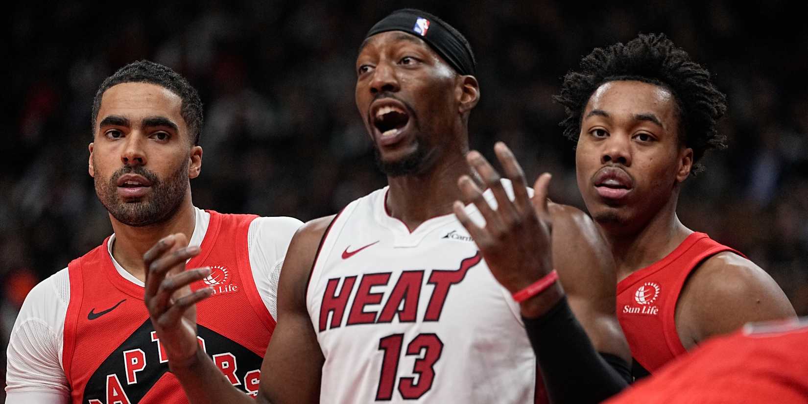 Bam Adebayo of the Miami Heat during an NBA game against the Toronto Raptors