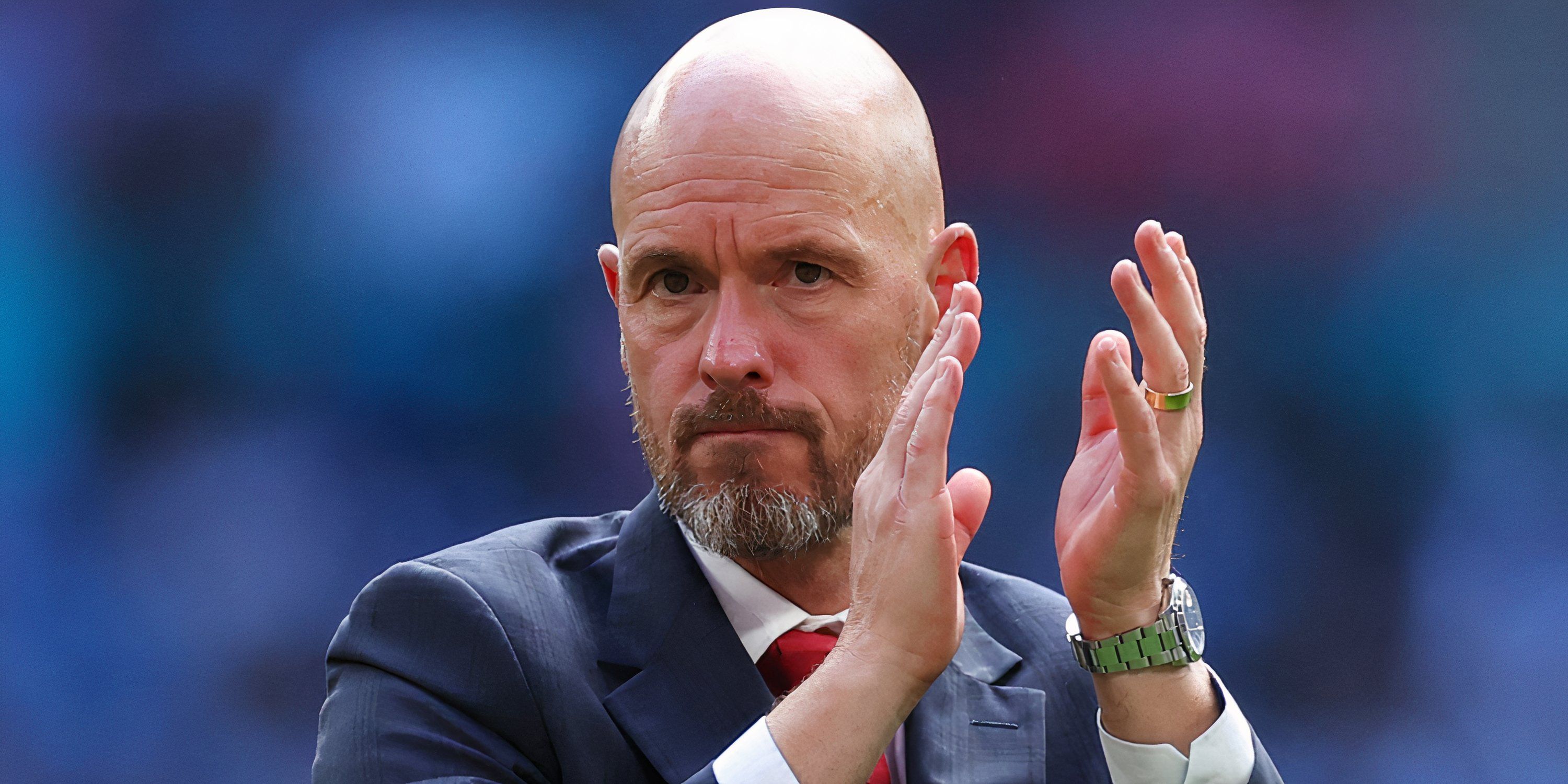 Manchester United boss Erik ten Hag applauding the supporters