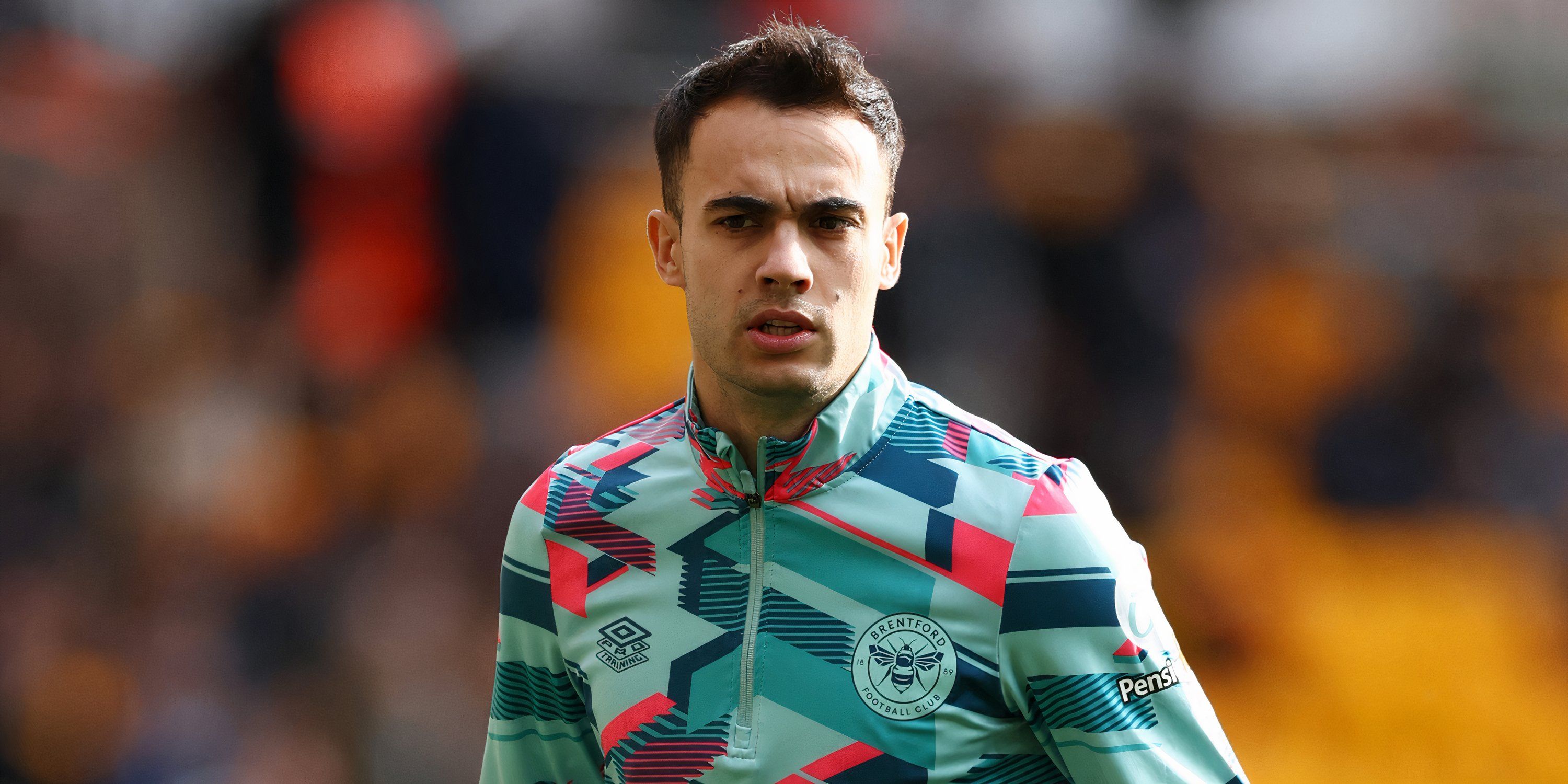 Sergio Reguilon warming up during his spell on loan at Brentford