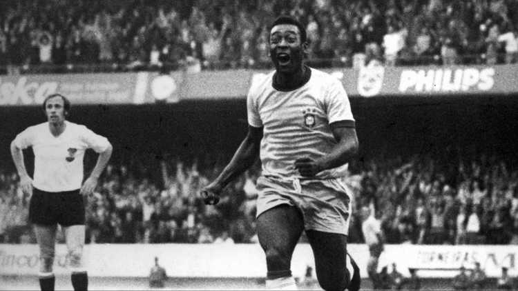 Pele celebrates scoring for Brazil