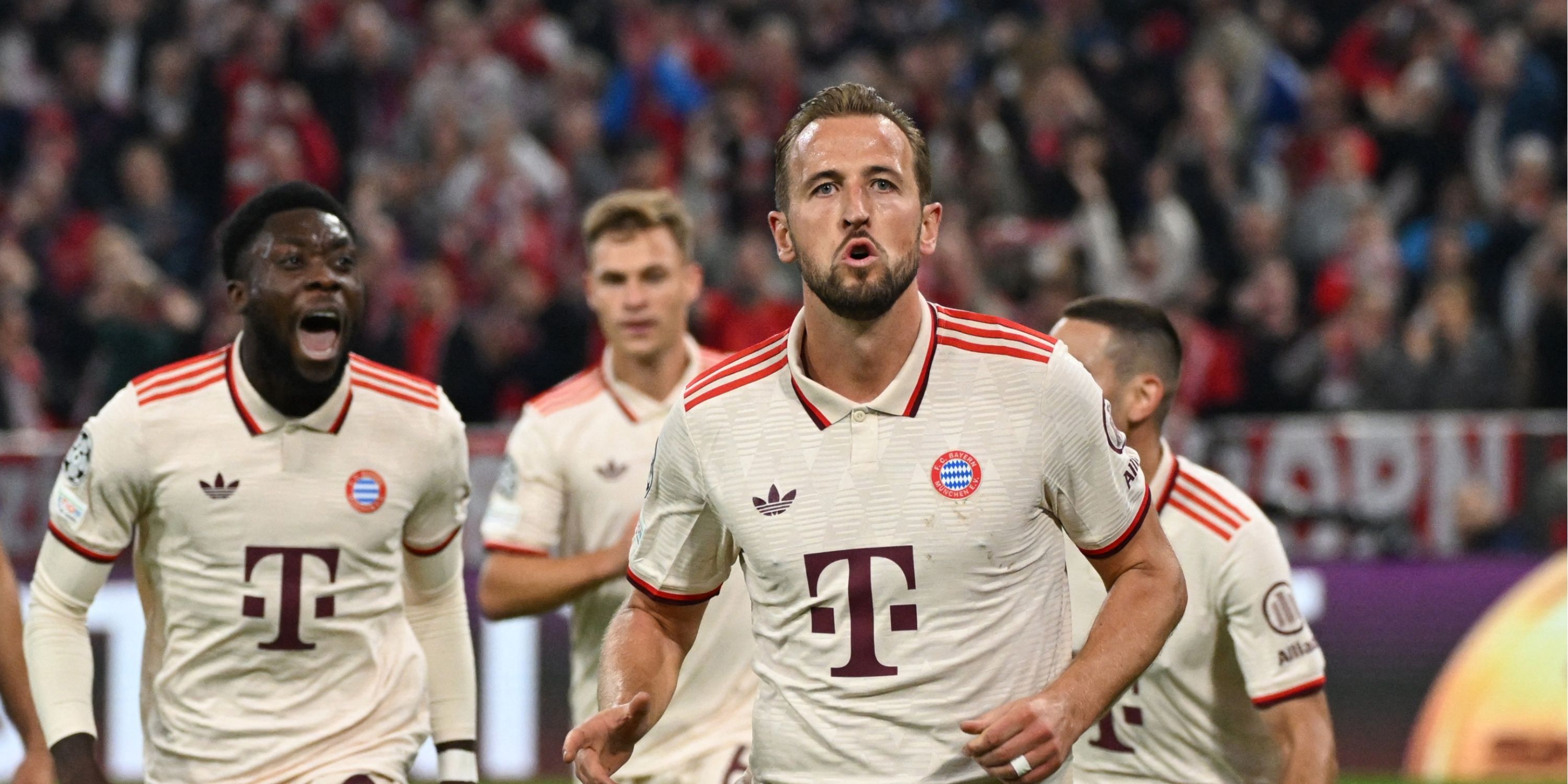 Bayern Munich's Harry Kane celebrates scoring their fourth goal