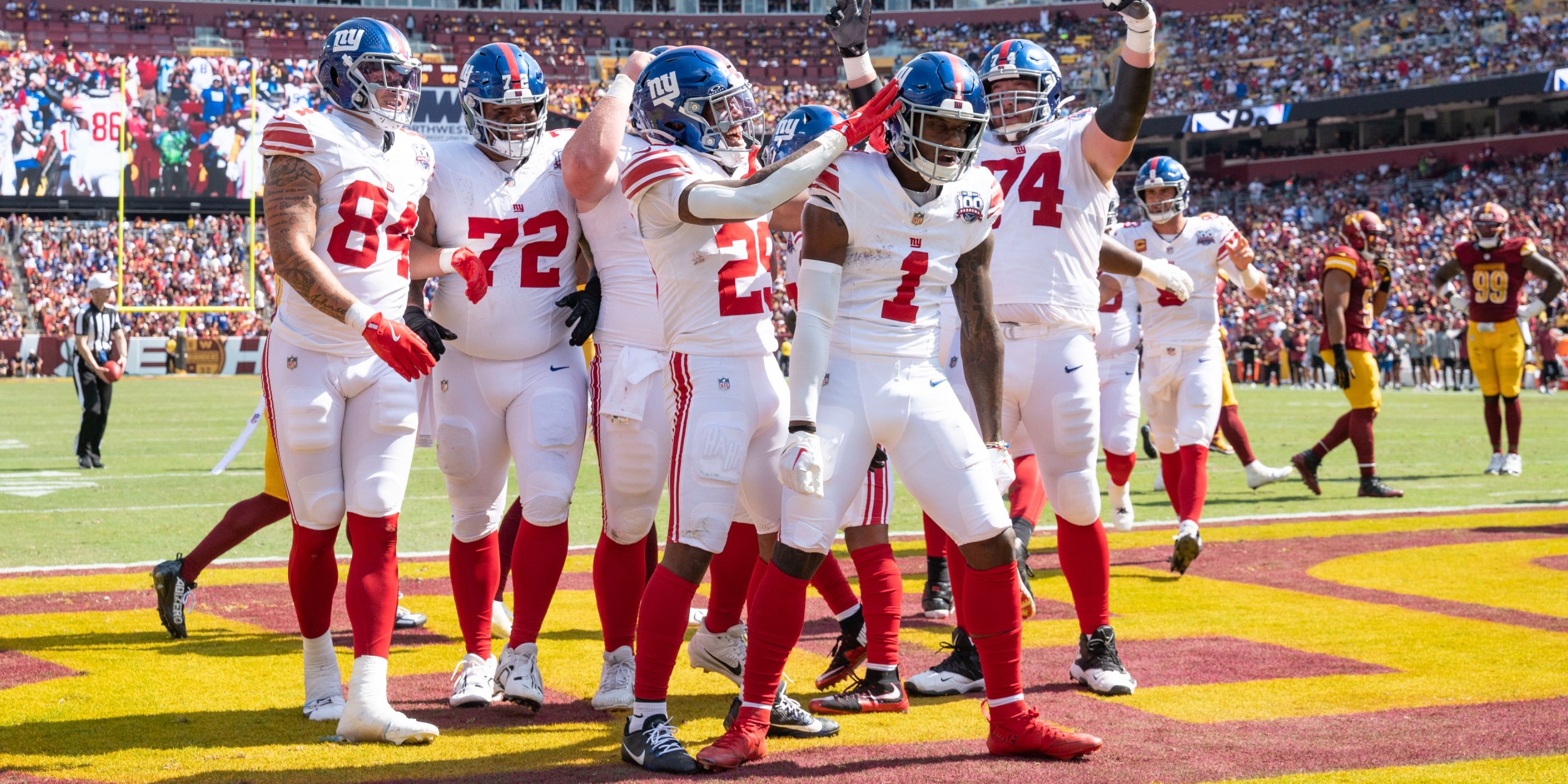 Giants WR Malik Nabers celebrates a touchdown