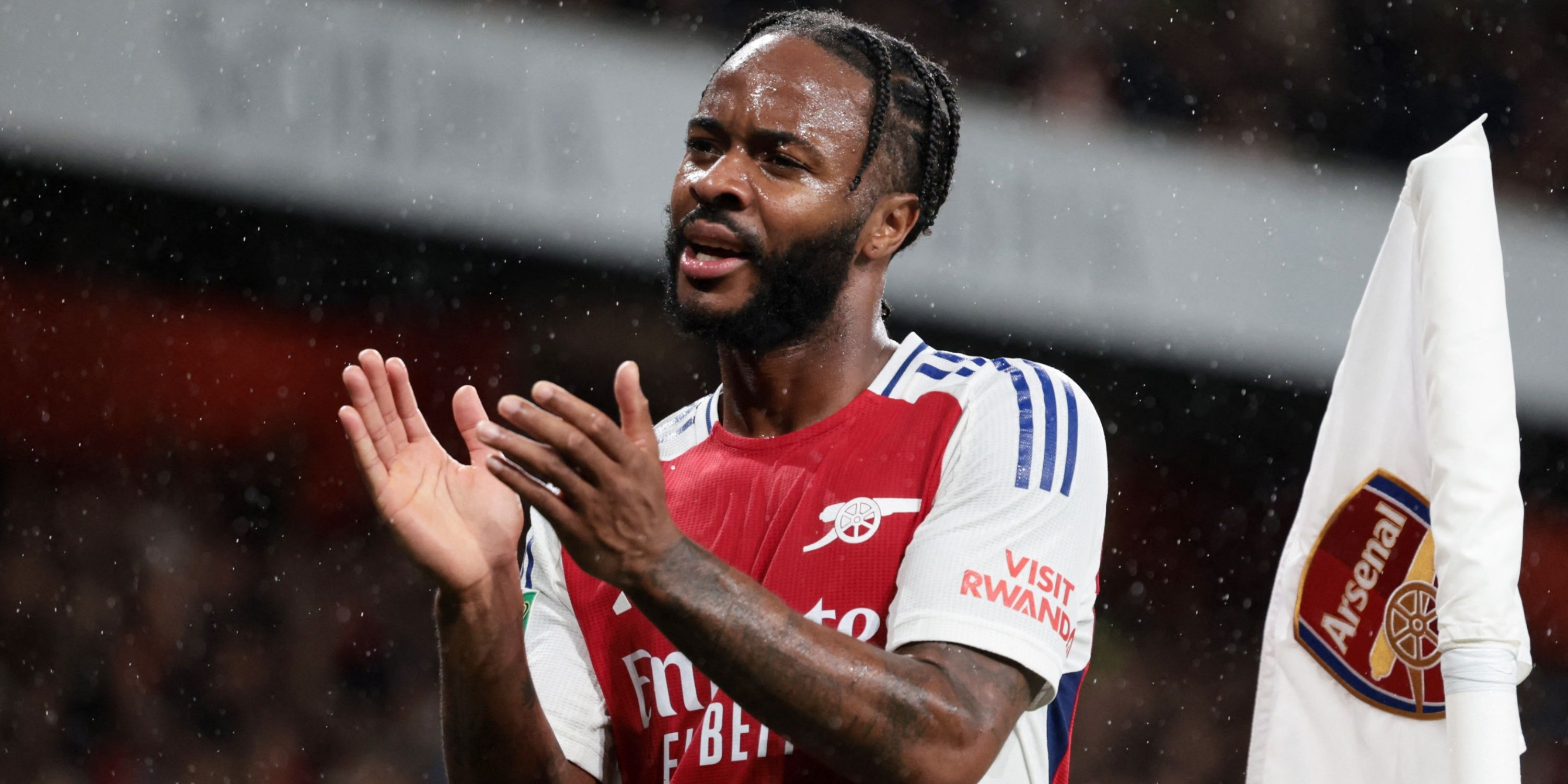 Arsenal's Raheem Sterling applauds fans