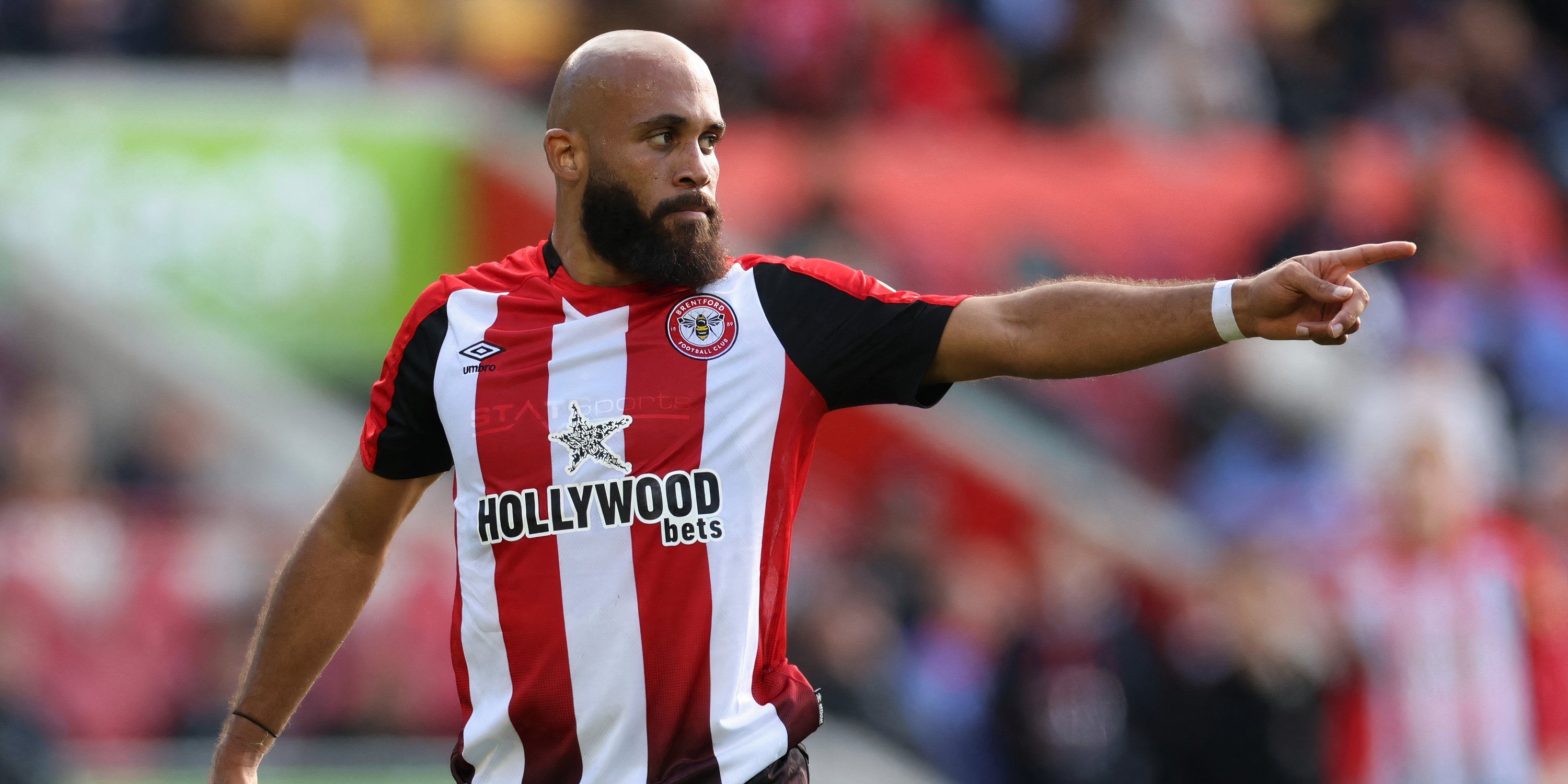 Brentford winger Bryan Mbeumo celebrating