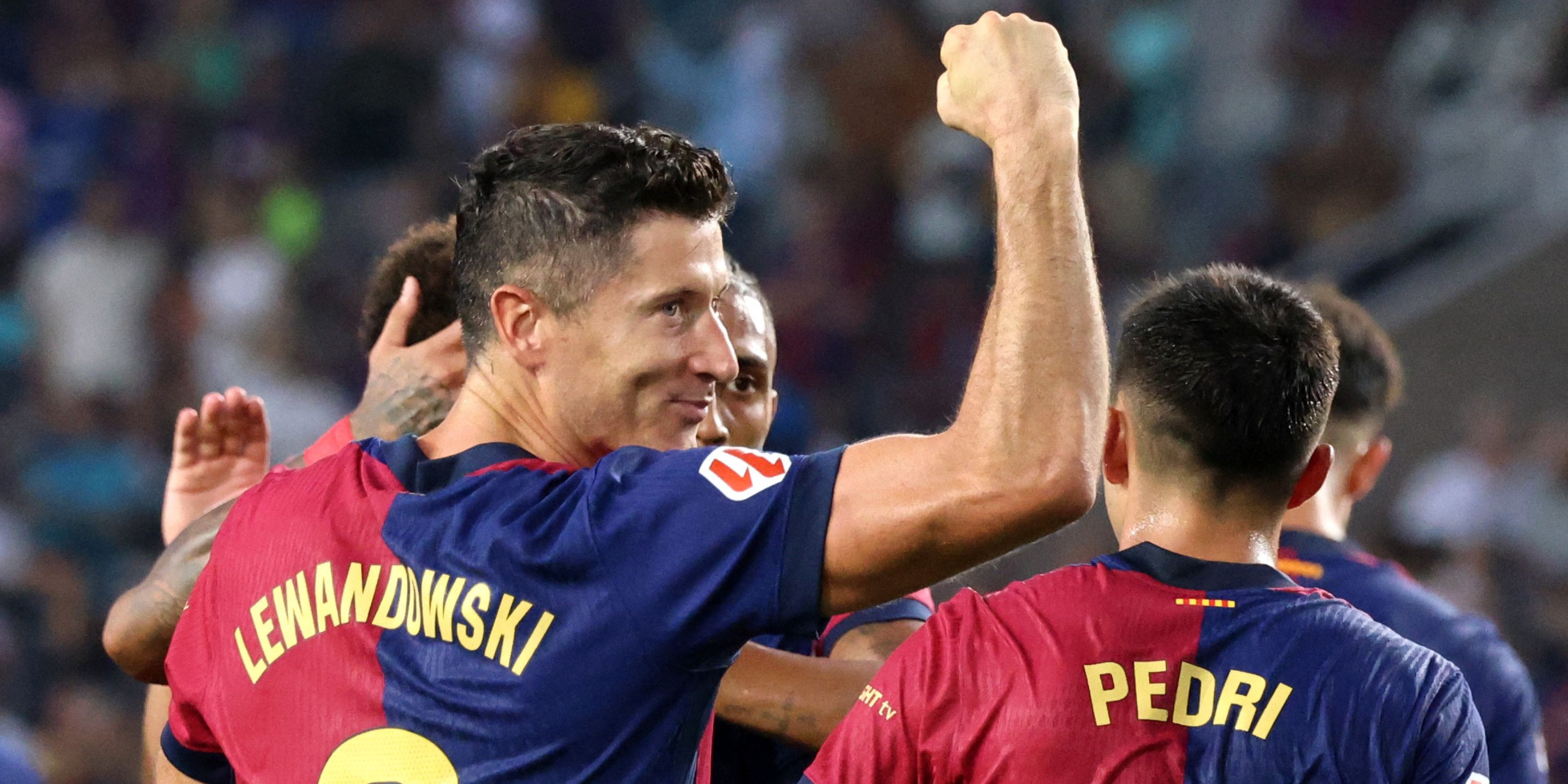 Robert Lewandowski celebrating for Barcelona