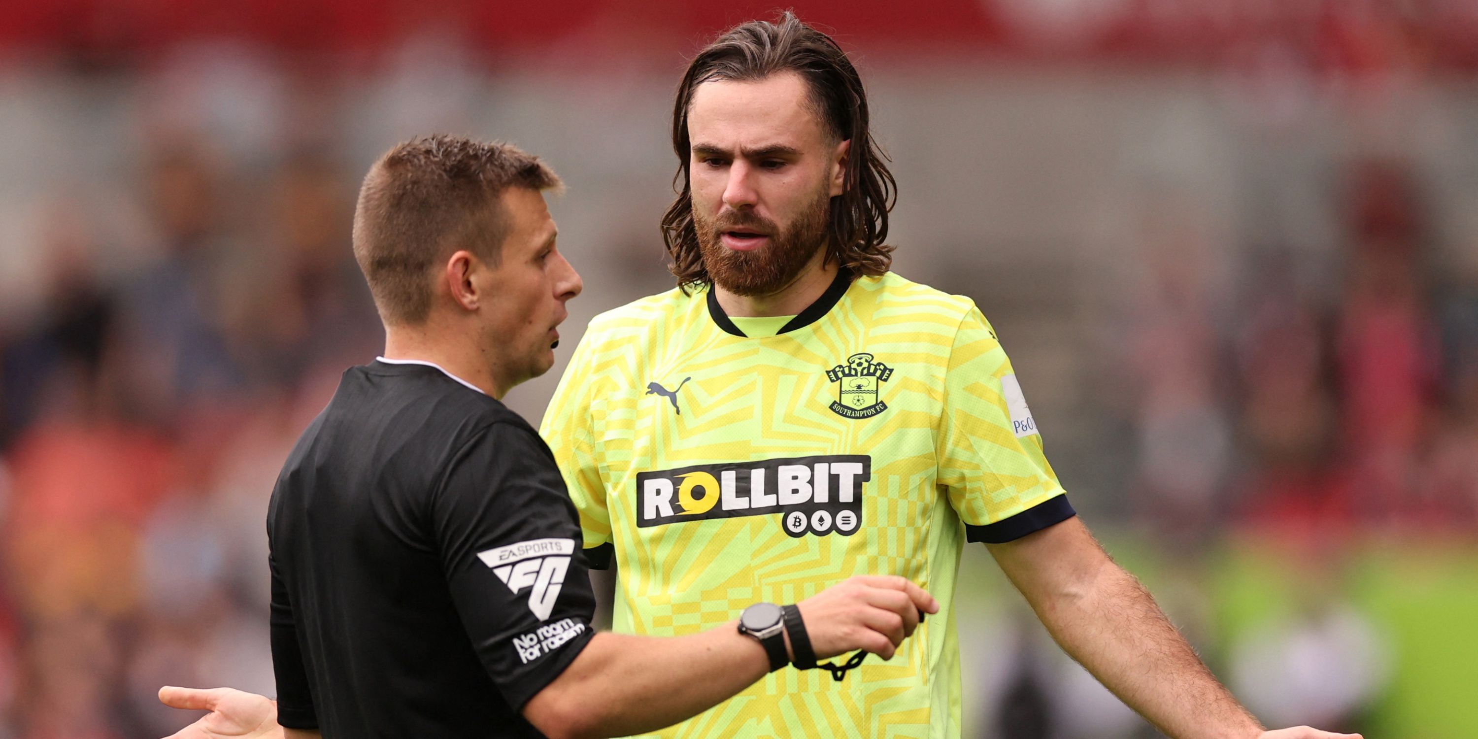 Southampton's Ben Brereton Diaz arguing with a referee