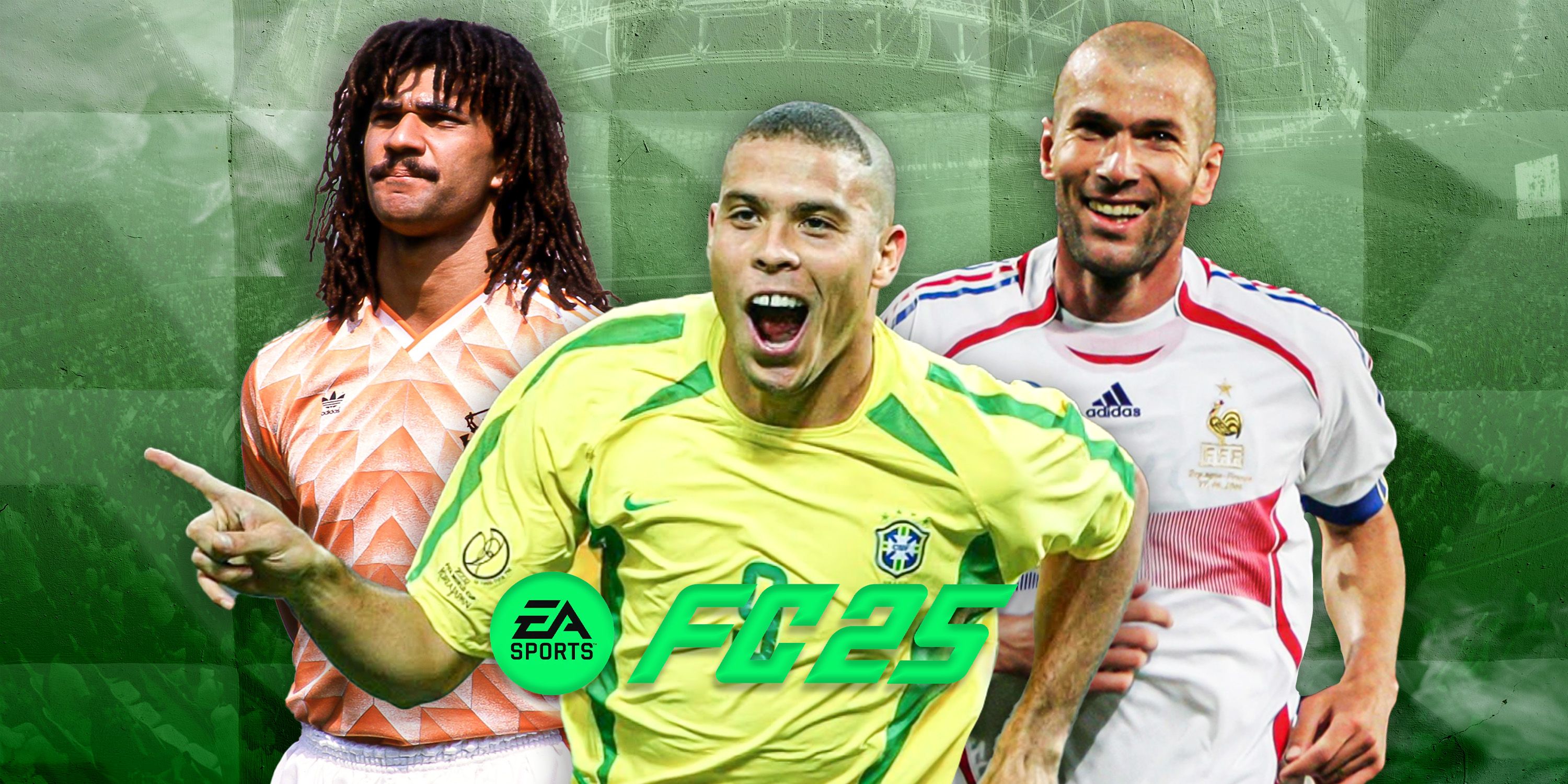 Ronaldo, Zidane and Gullit with EAFC 25 logo