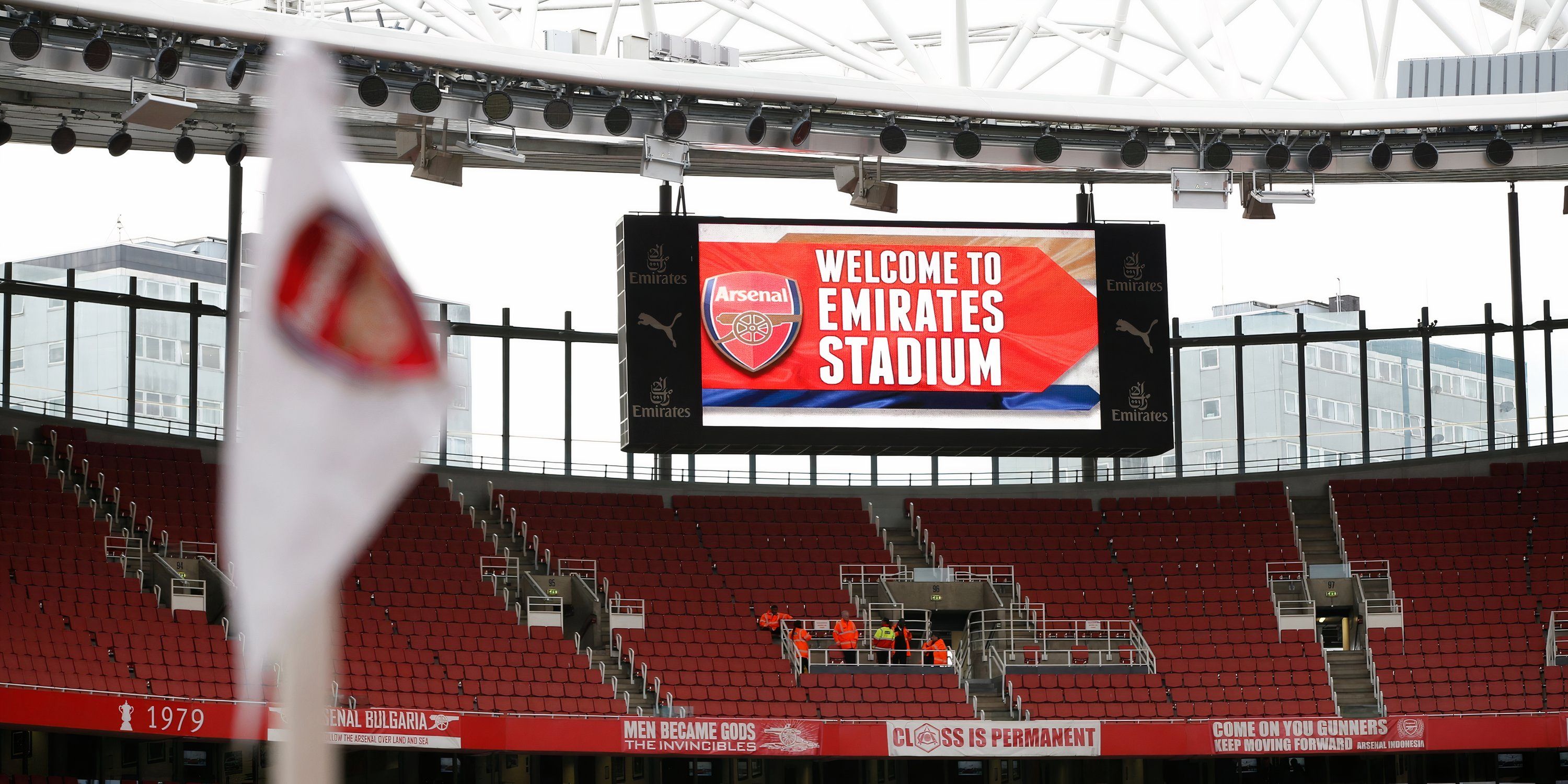 A screen at the Emirates Stadium welcoming fans.