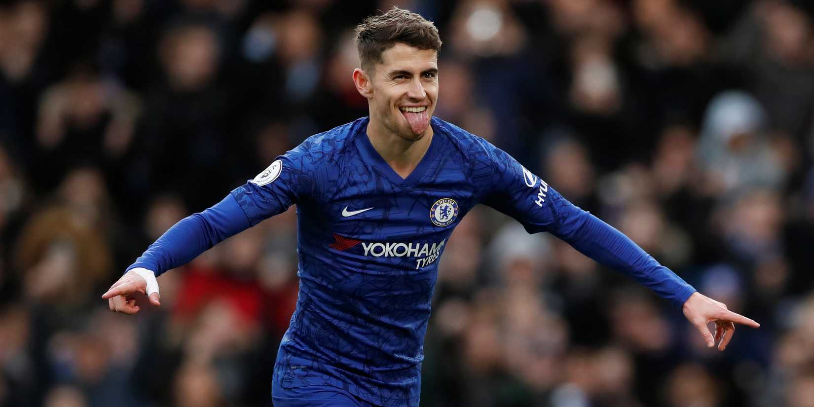 Jorginho celebrates scoring for Chelsea.