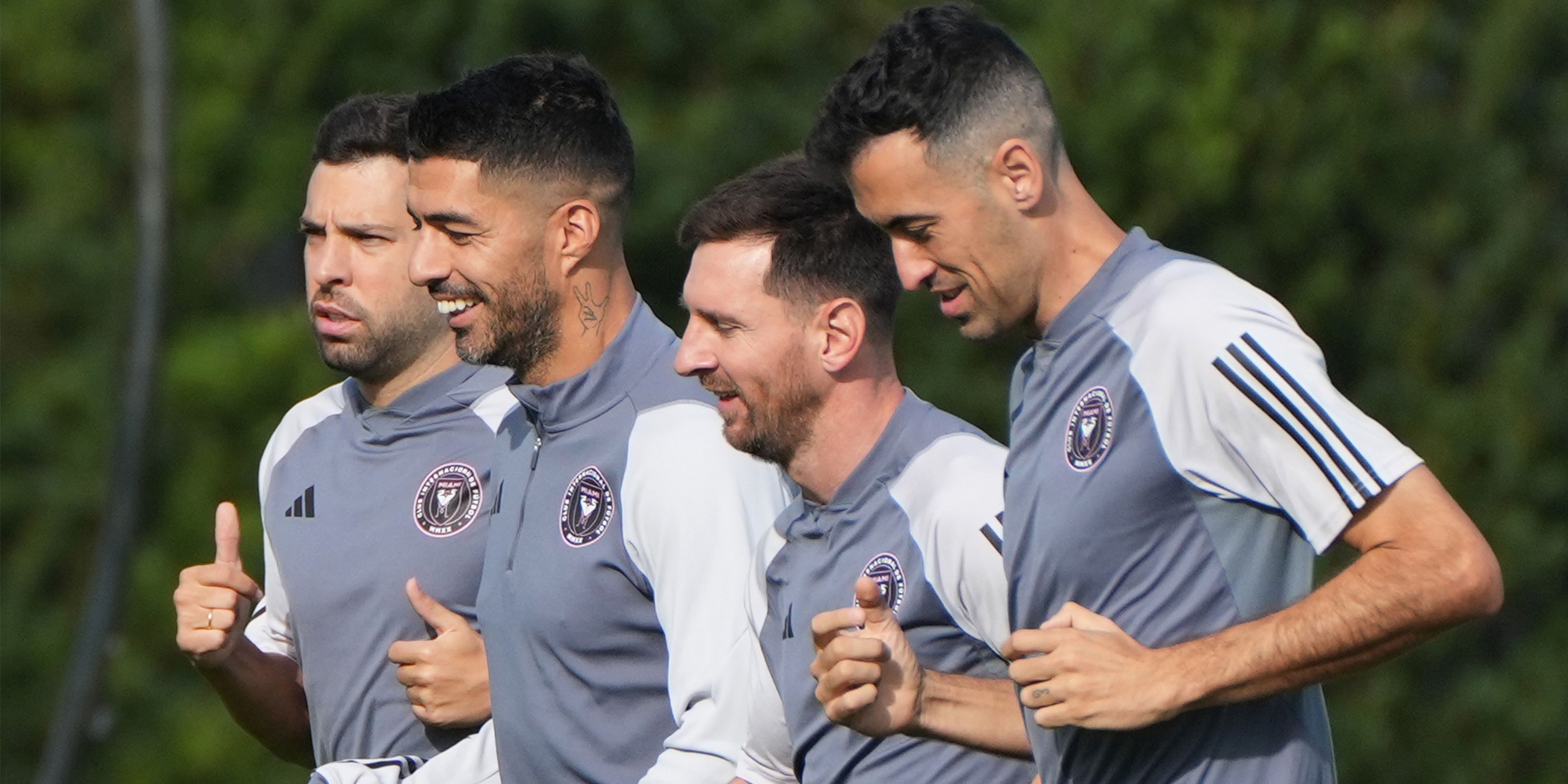 Inter Miami's Jordi Alba, Luis Suárez, Lionel Messi and Sergio Busquets in training