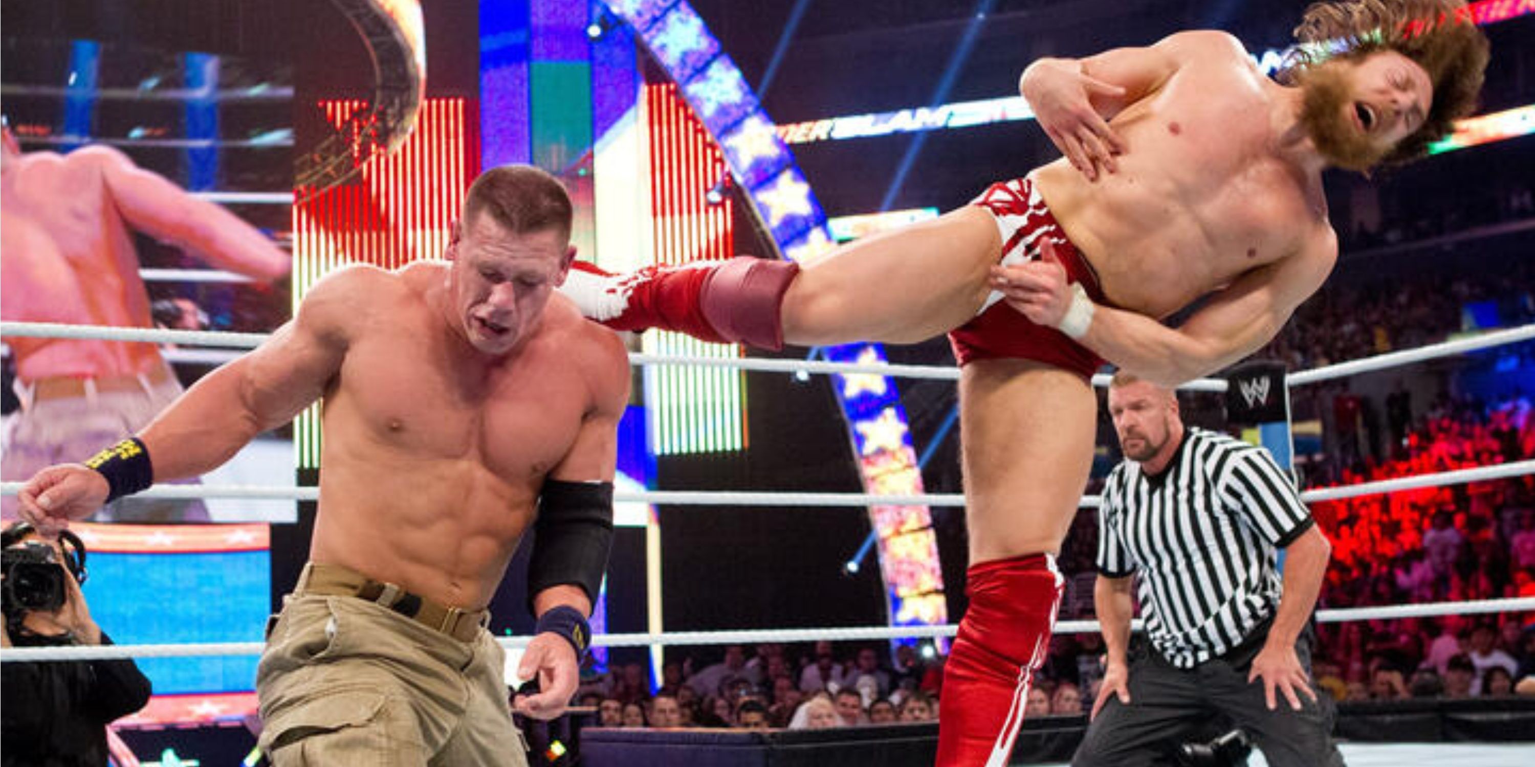 Daniel Bryan lands a kick to John Cena at SummerSlam 2013