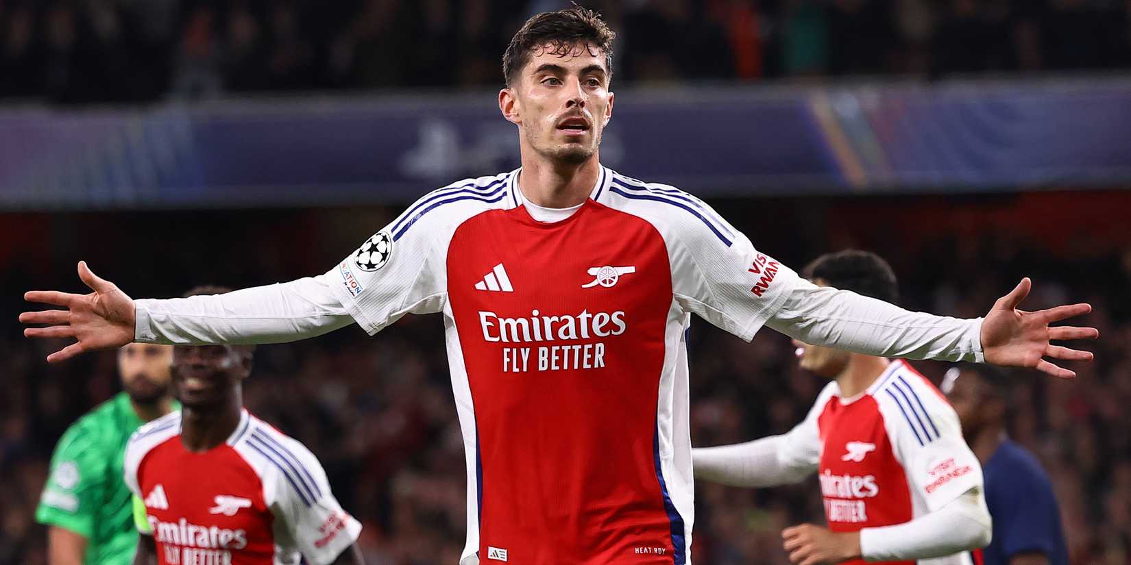 Kai Havertz celebrates a goal against PSG in the Champions League