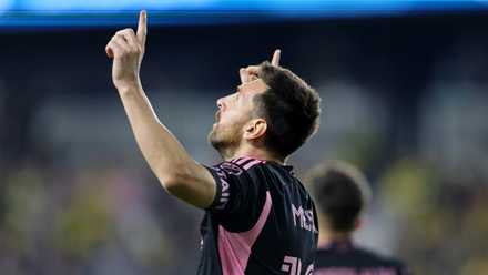 Lionel Messi celebrates a goal for Inter Miami CF