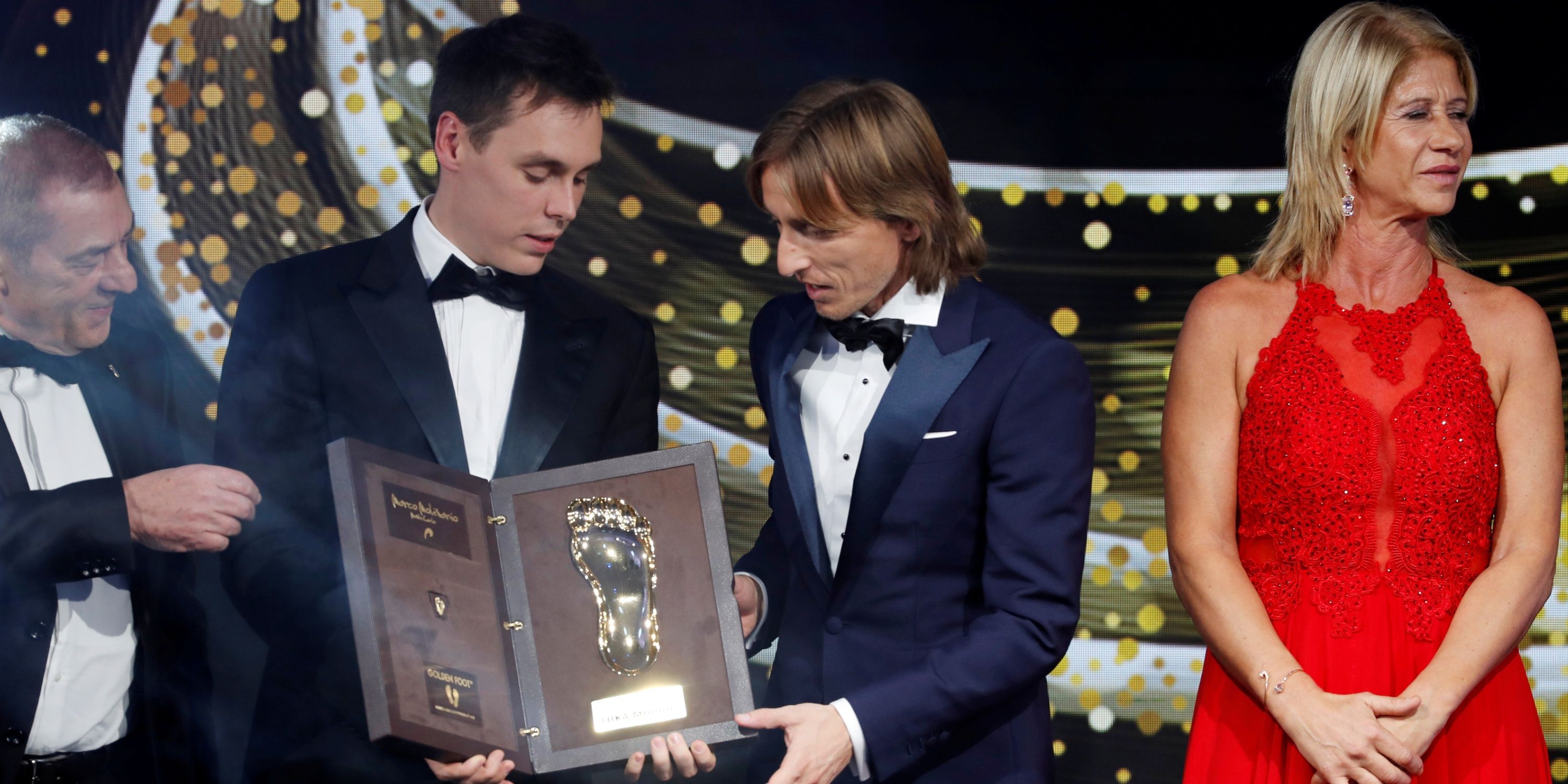 Real Madrid's Luka Modric receives the Golden Foot award