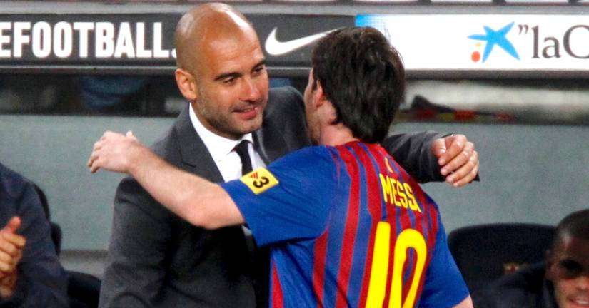 Pep Guardiola and Lionel Messi