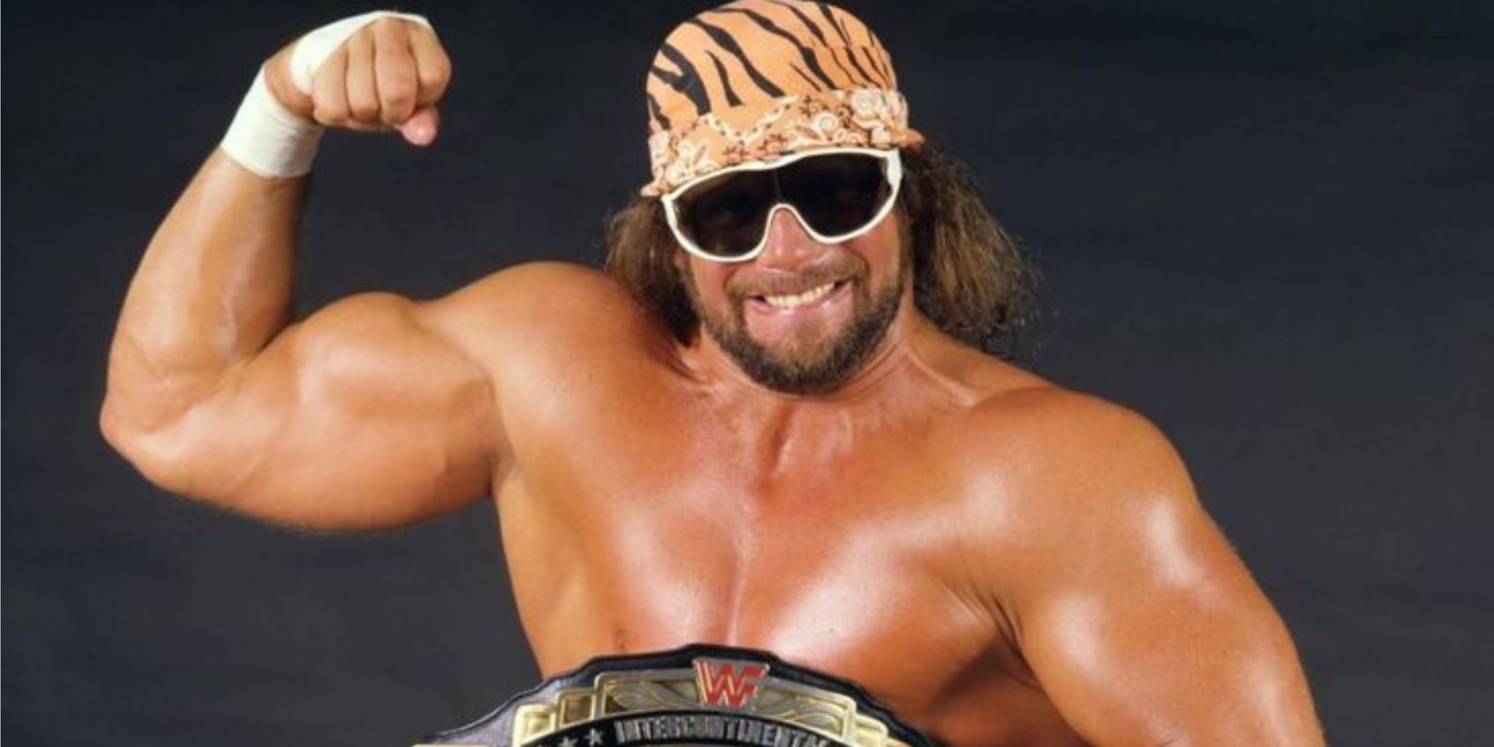 Randy Savage poses as Intercontinental Champion