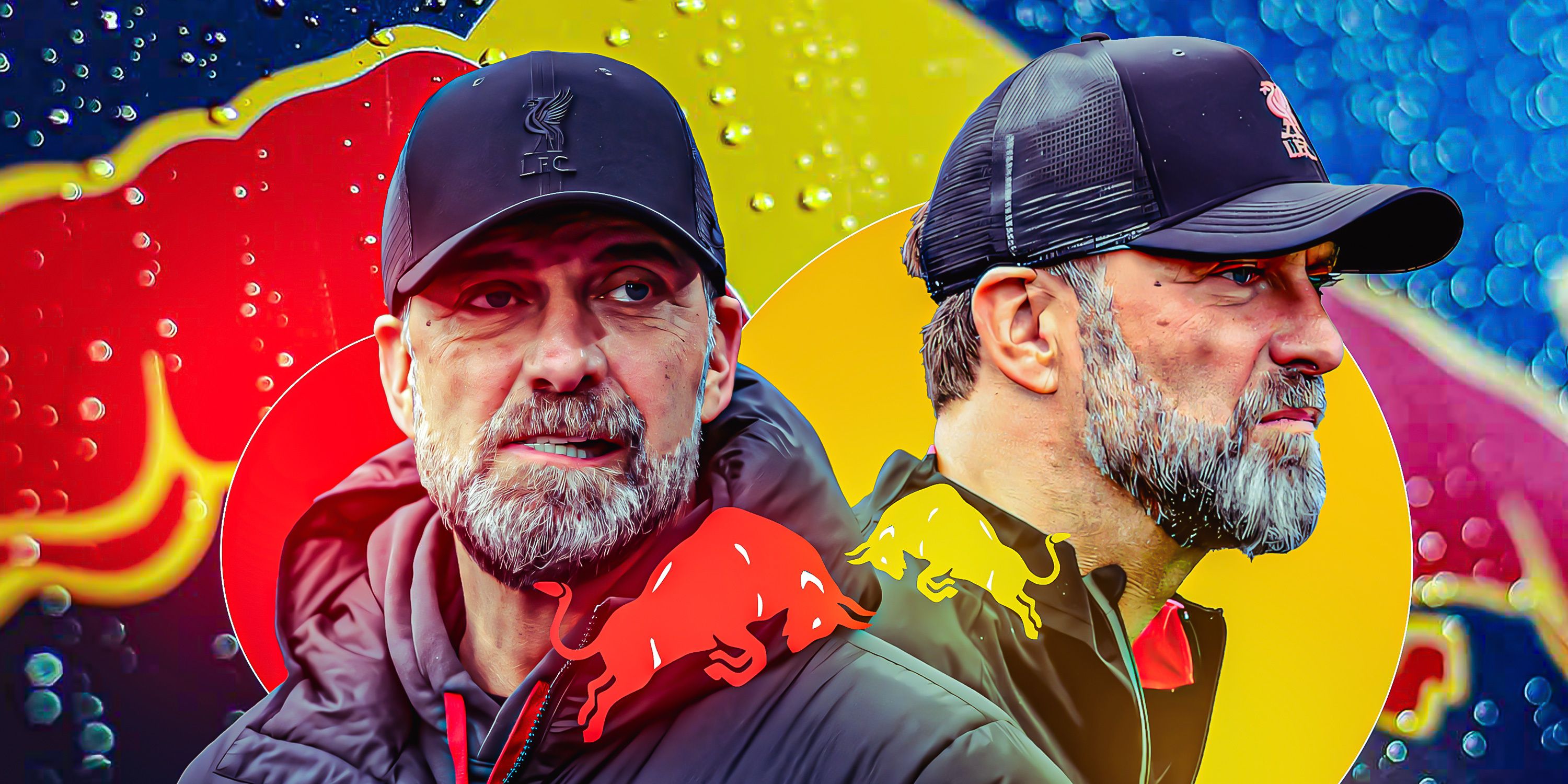 An image of Jurgen Klopp and then a some red bull logos imagery