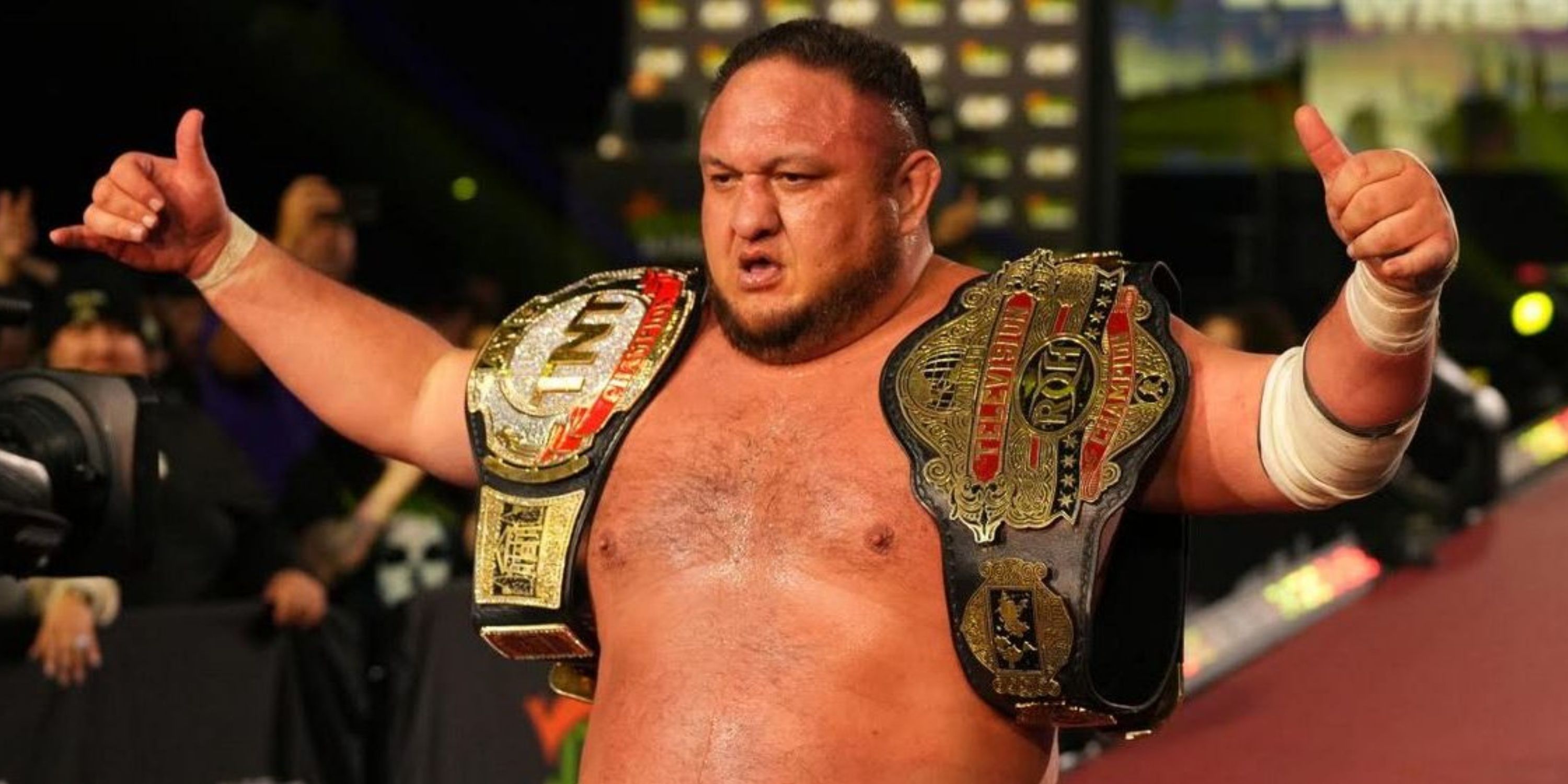 Samoa Joe as both TNT Champion and ROH World Television Champion in AEW