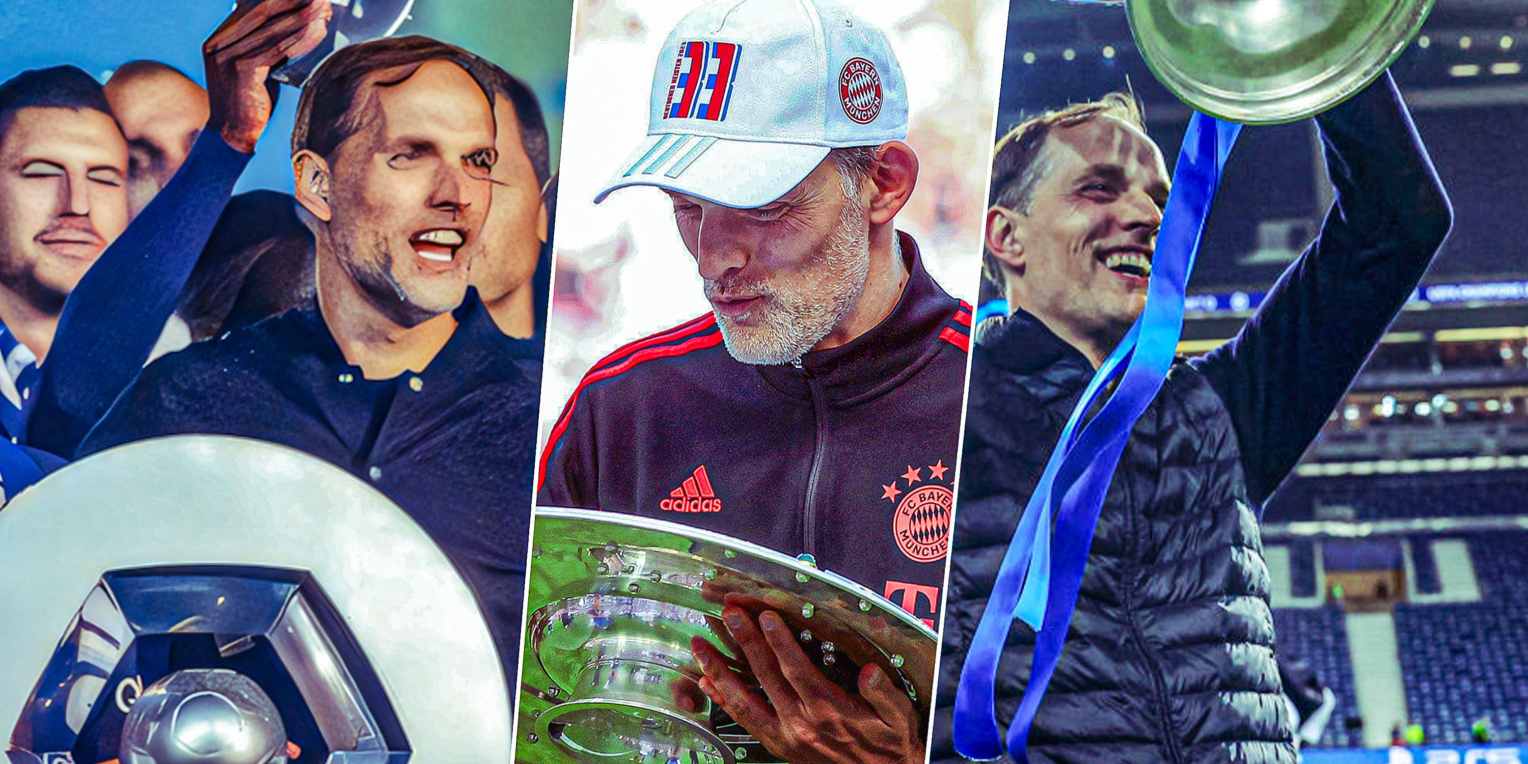 Tuchel with 3 different trophies