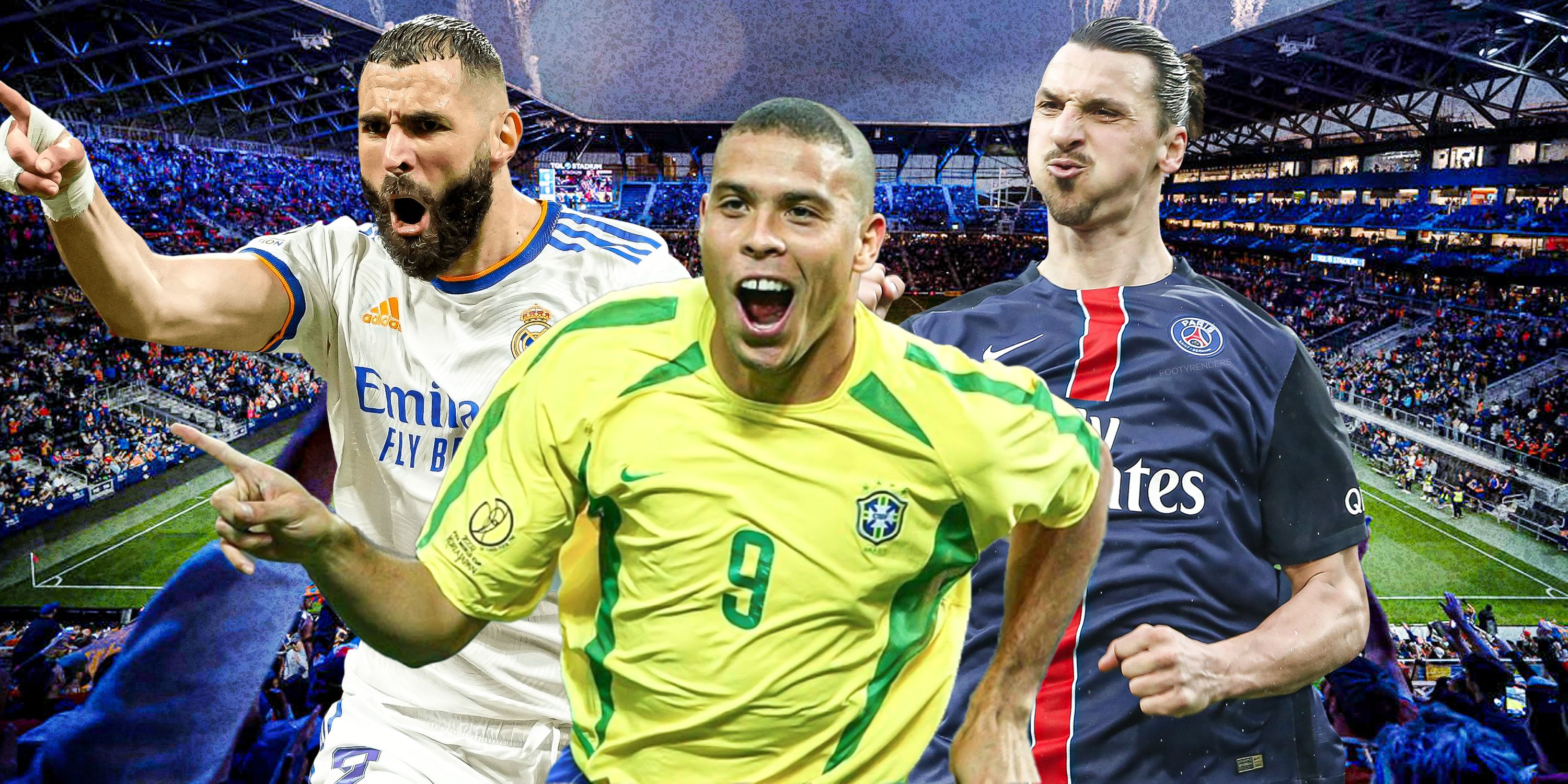 Ronaldo Nazario (Brazil) in the middle with, Zlatan Ibrahimovic (PSG), and Karim Benzema (Real Madrid) 