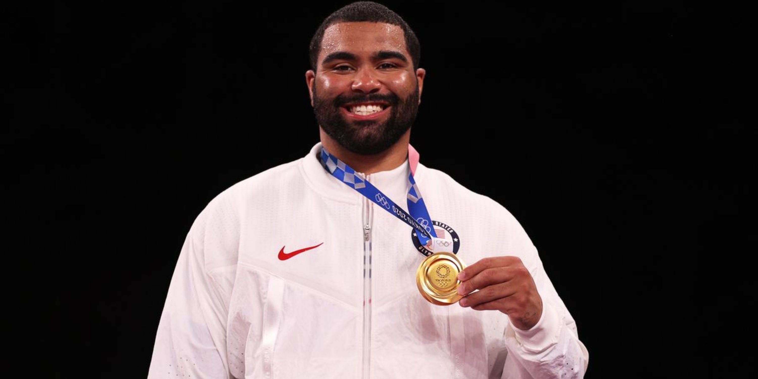 Gable Steveson with his Olympic gold medal