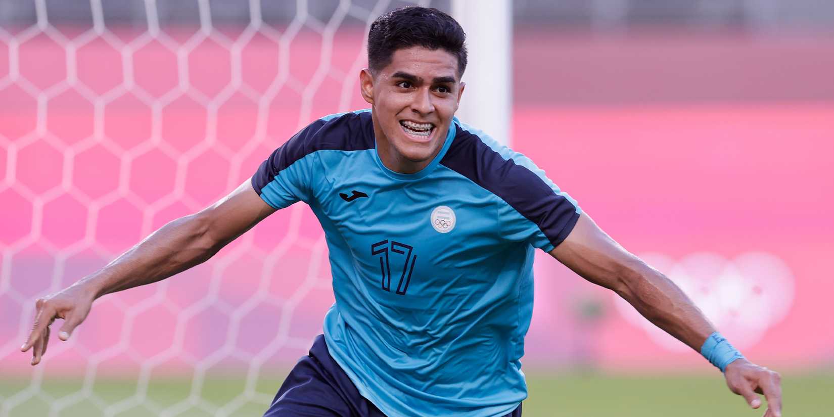 Honduras striker Luis Palma celebrates a goal scored at the Olympics