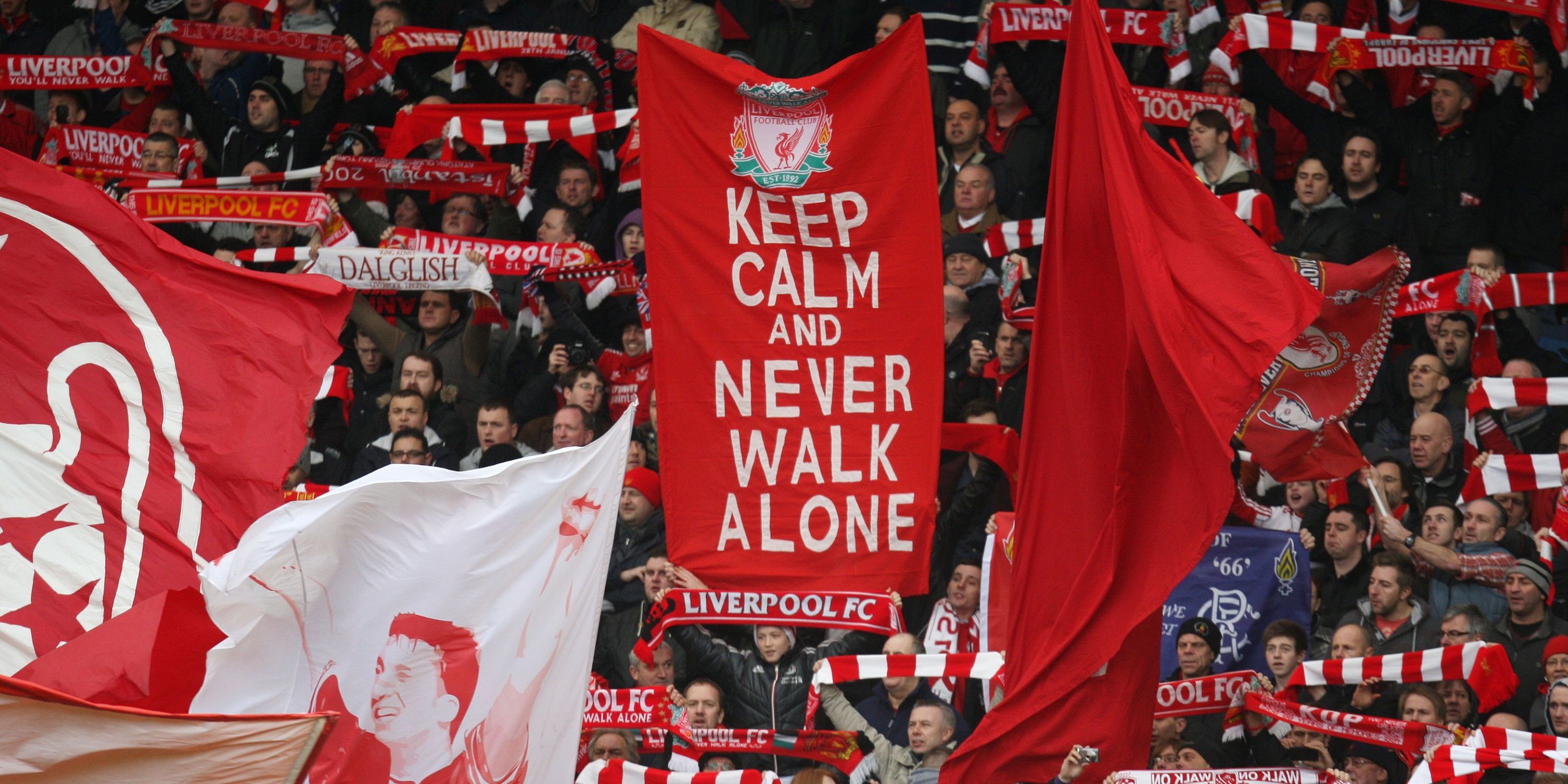 リバプールFC スカーフ YOU'LL NEVER WALK ALONE Liverpool FC Red Acrylic Gold Standard Scarf 