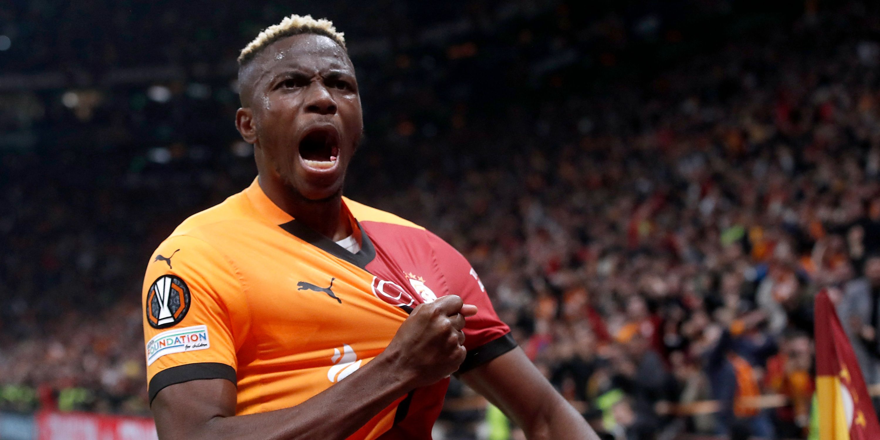 Victor Osimhen celebrates scoring for Galatasaray