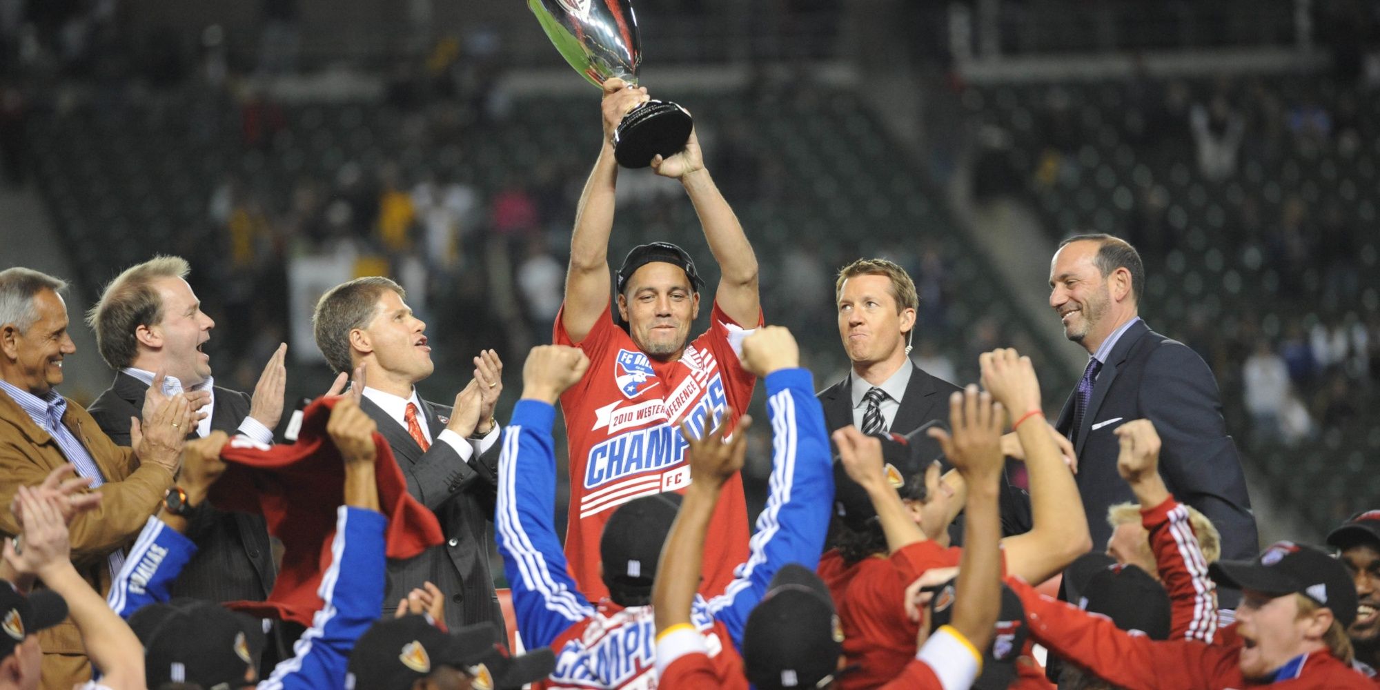 FC Dallas celebrates after winning the Western Conference Championship game against the Los Angeles Galaxy at the Home Depot Center