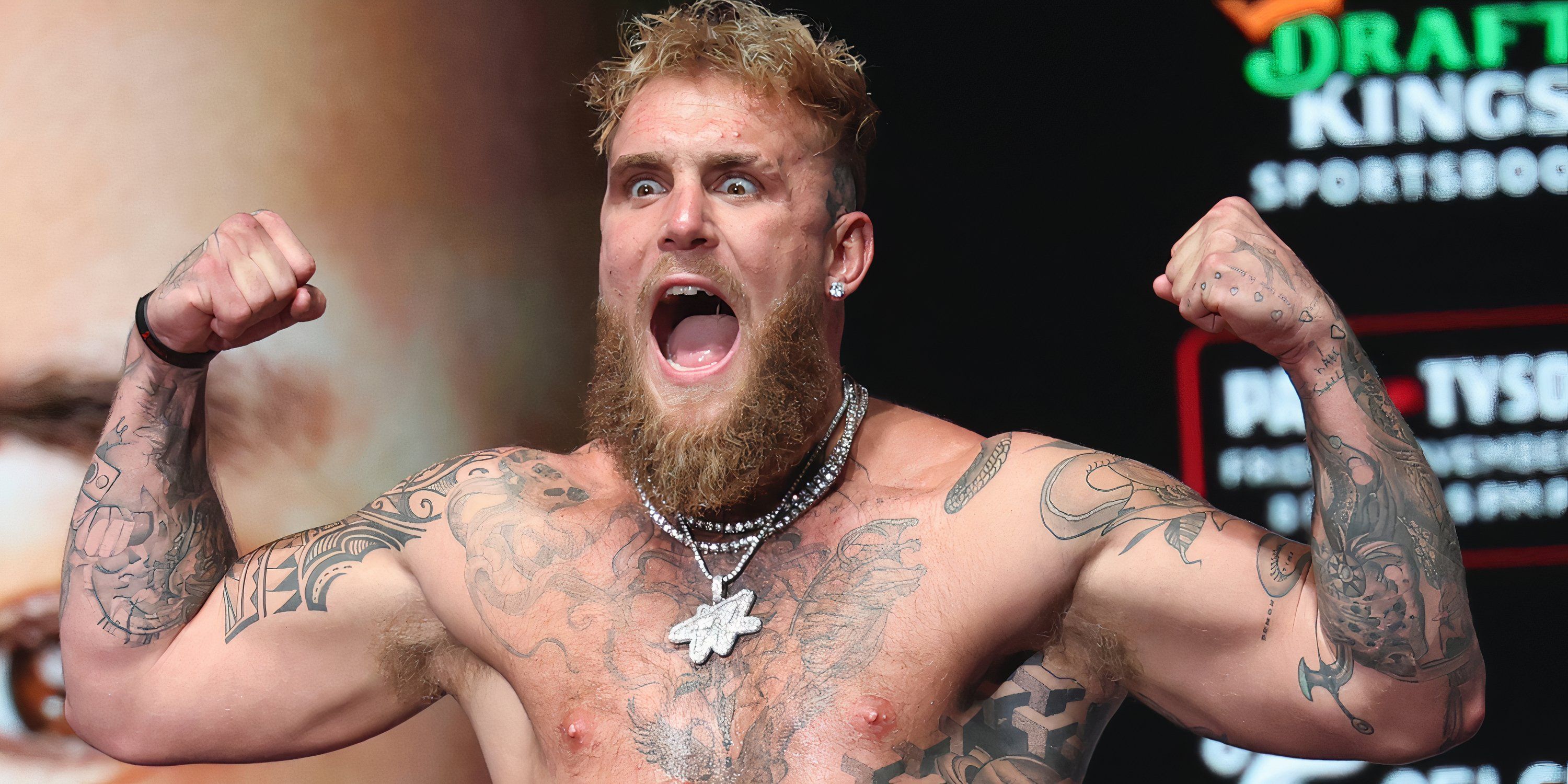 Jake Paul poses at Tyson weigh-in