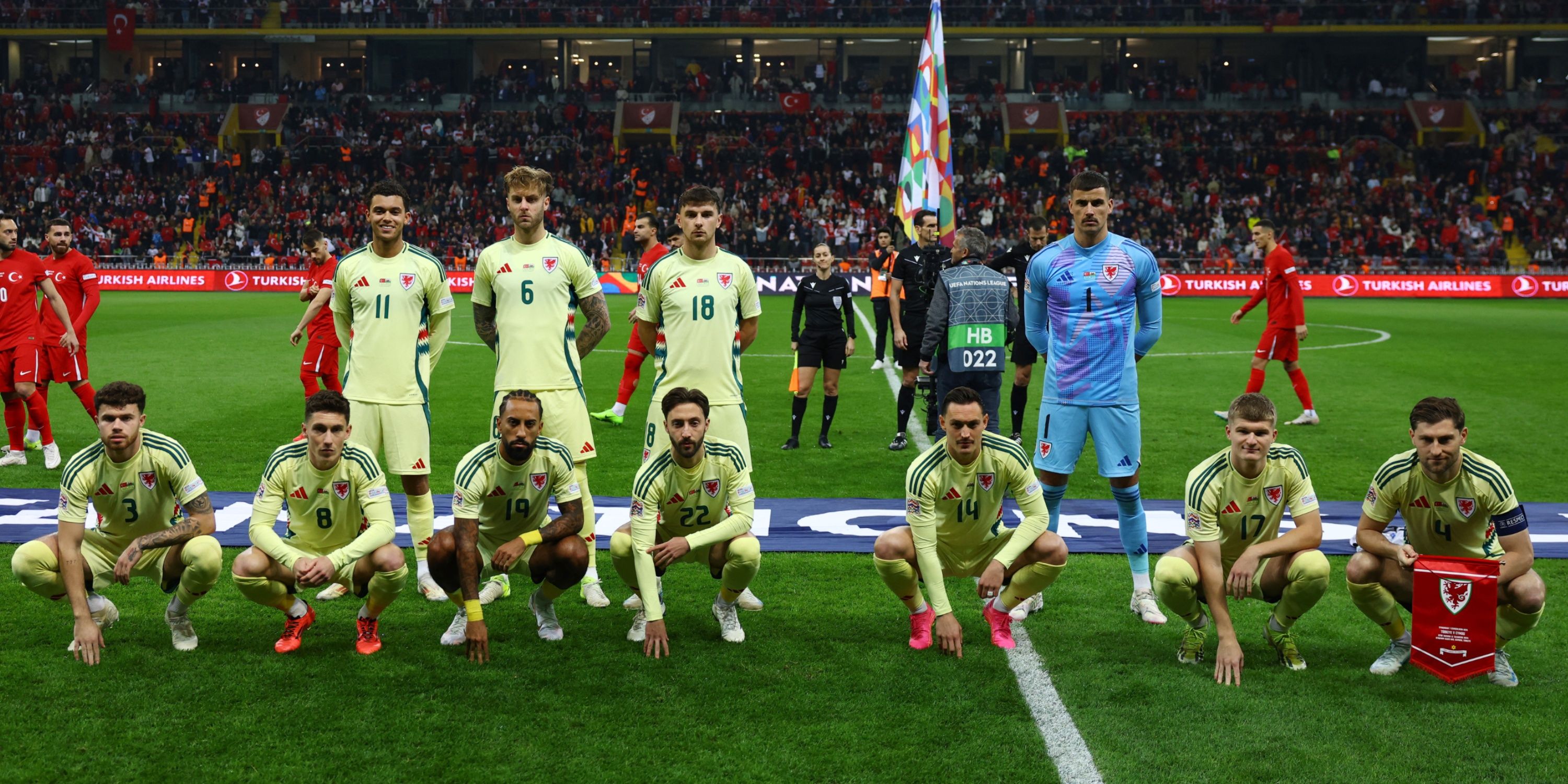 Wales players pose for a team group photo before the match