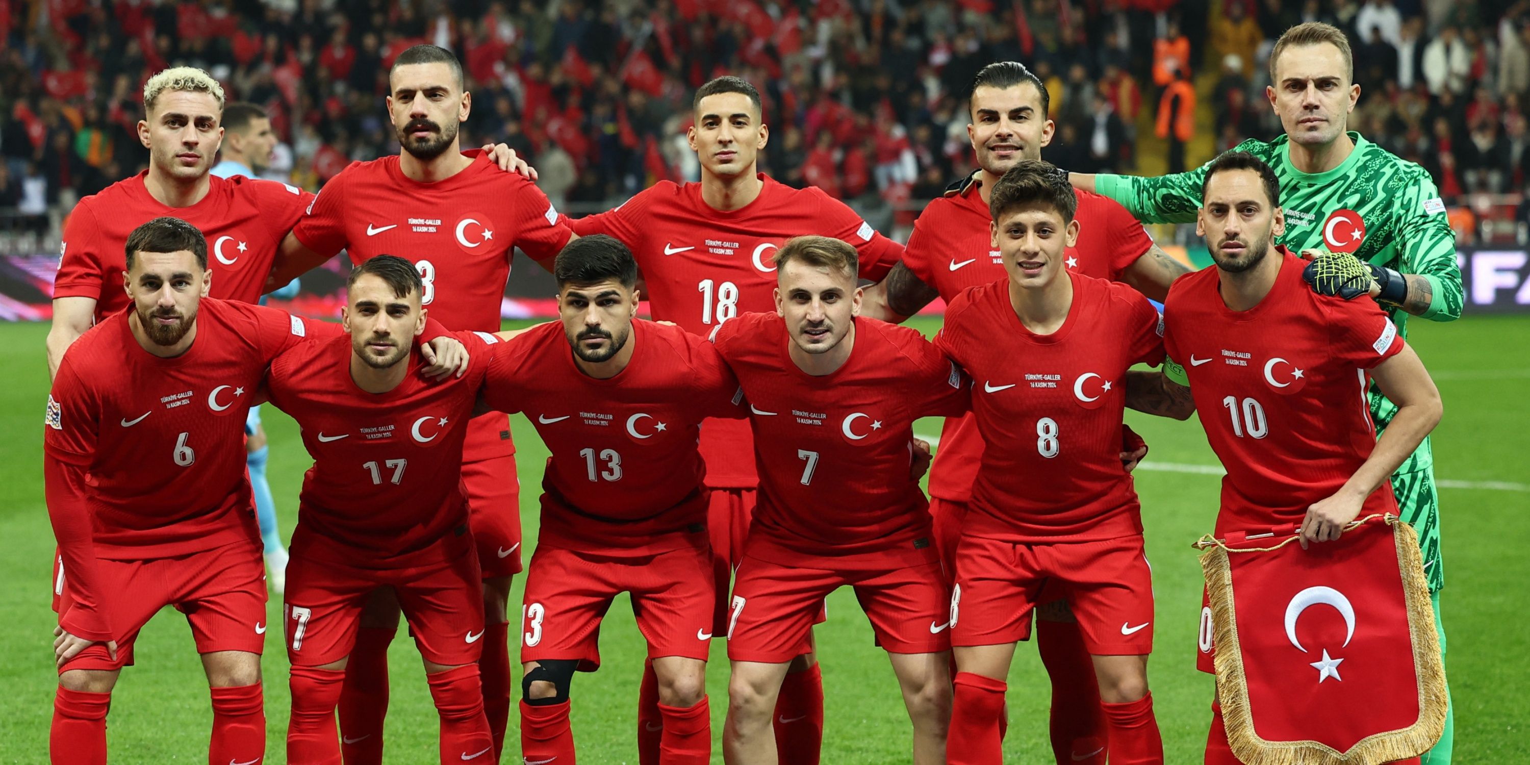 Turkey players pose for a team group photo before the match