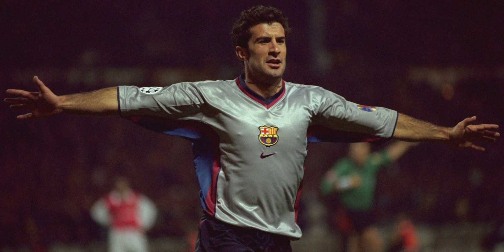 Luis Figo - Barcelona Celebrates Scoring the Third Goal v Arsenal