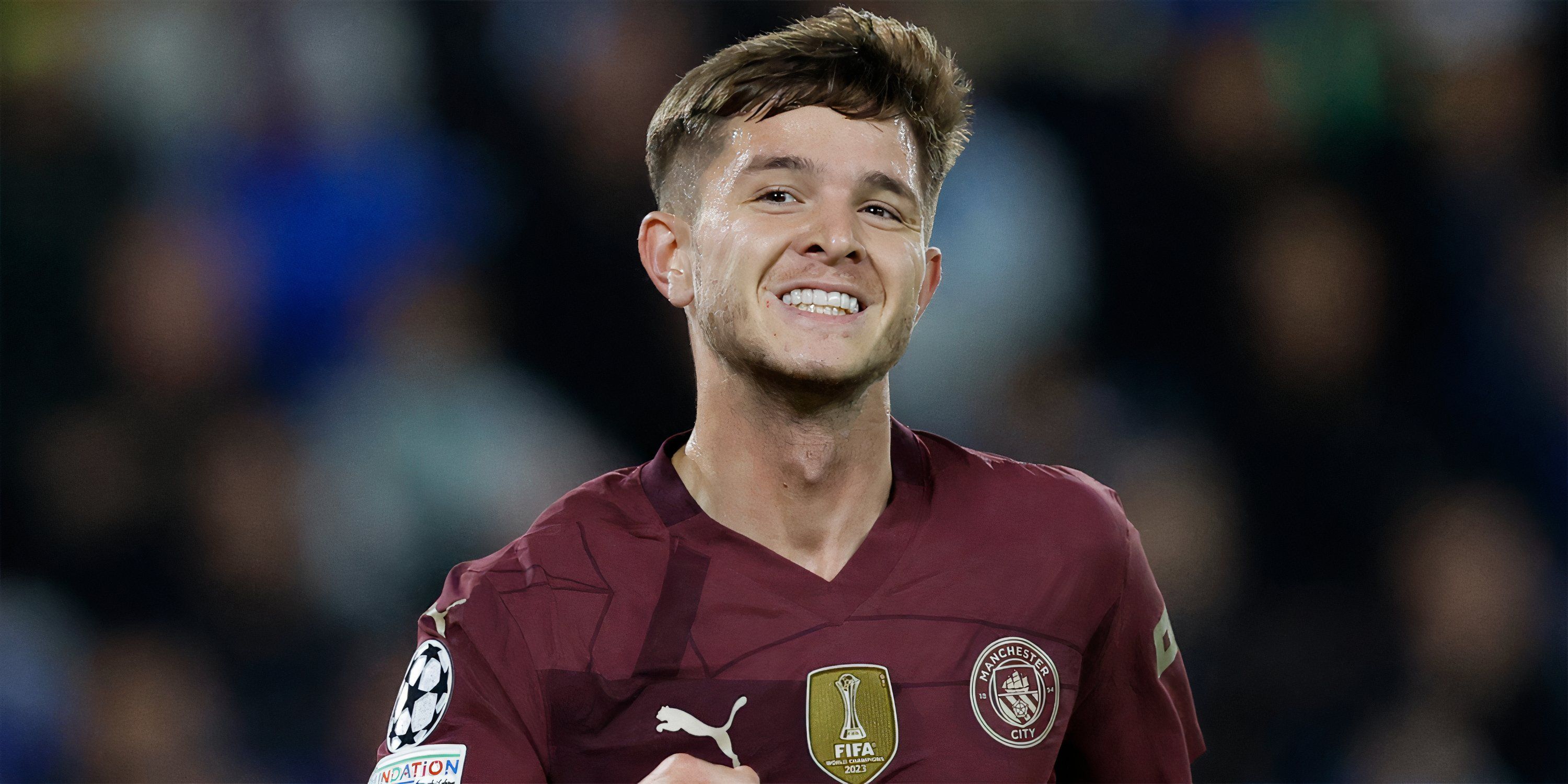 James McAtee celebrating after scoring for Manchester City