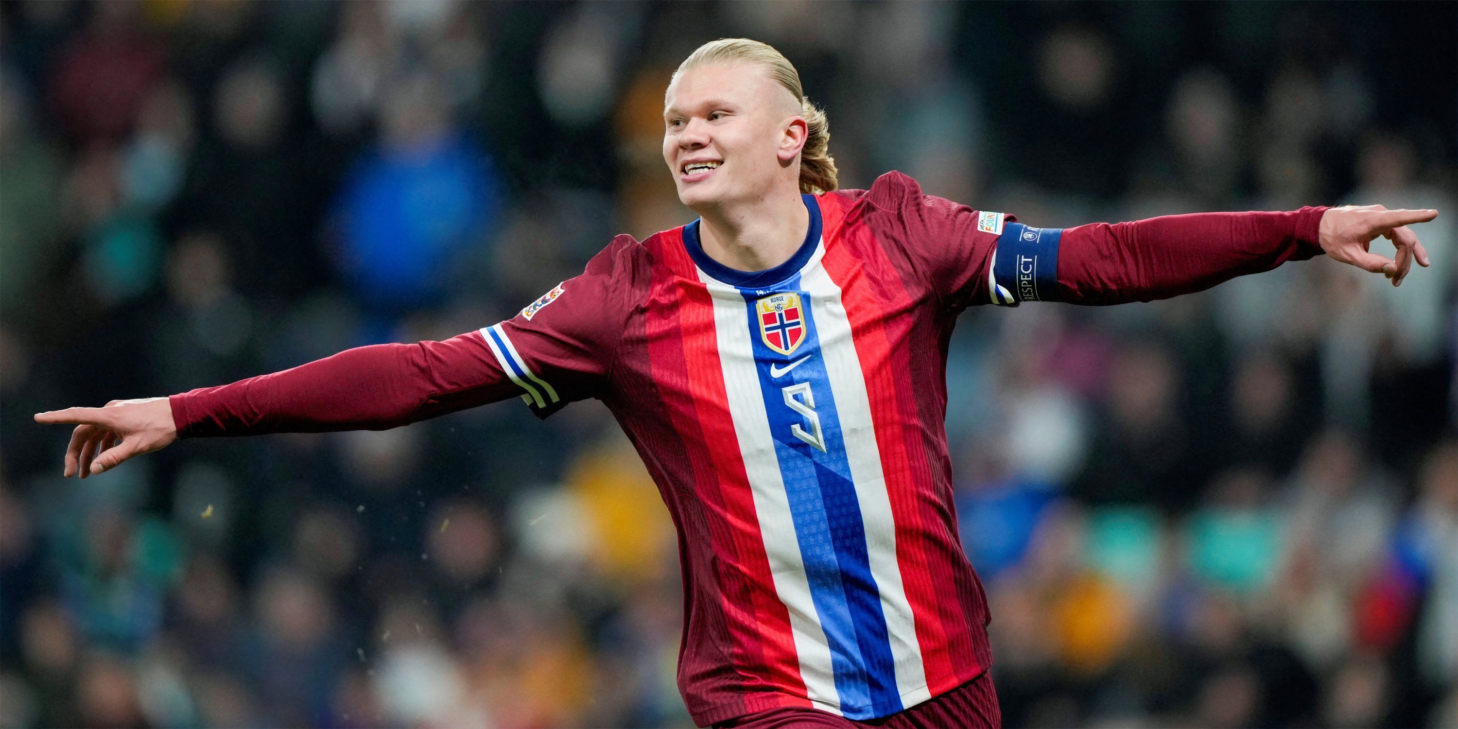 Erling Haaland celebrating after scoring for Norway