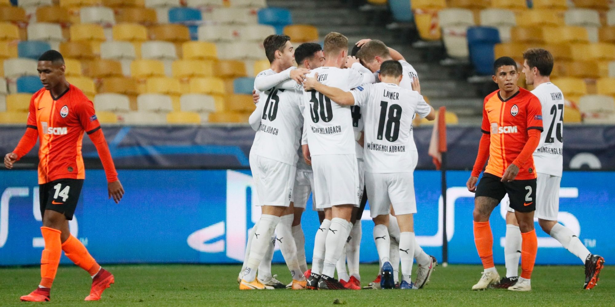 Borussia Moenchengladbach's Alassane Plea celebrates scoring their third goal