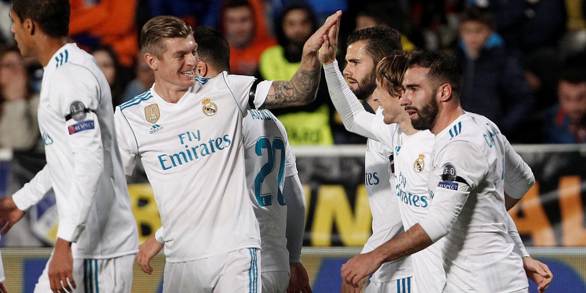 Real Madrid’s Luka Modric celebrates scoring their first goal