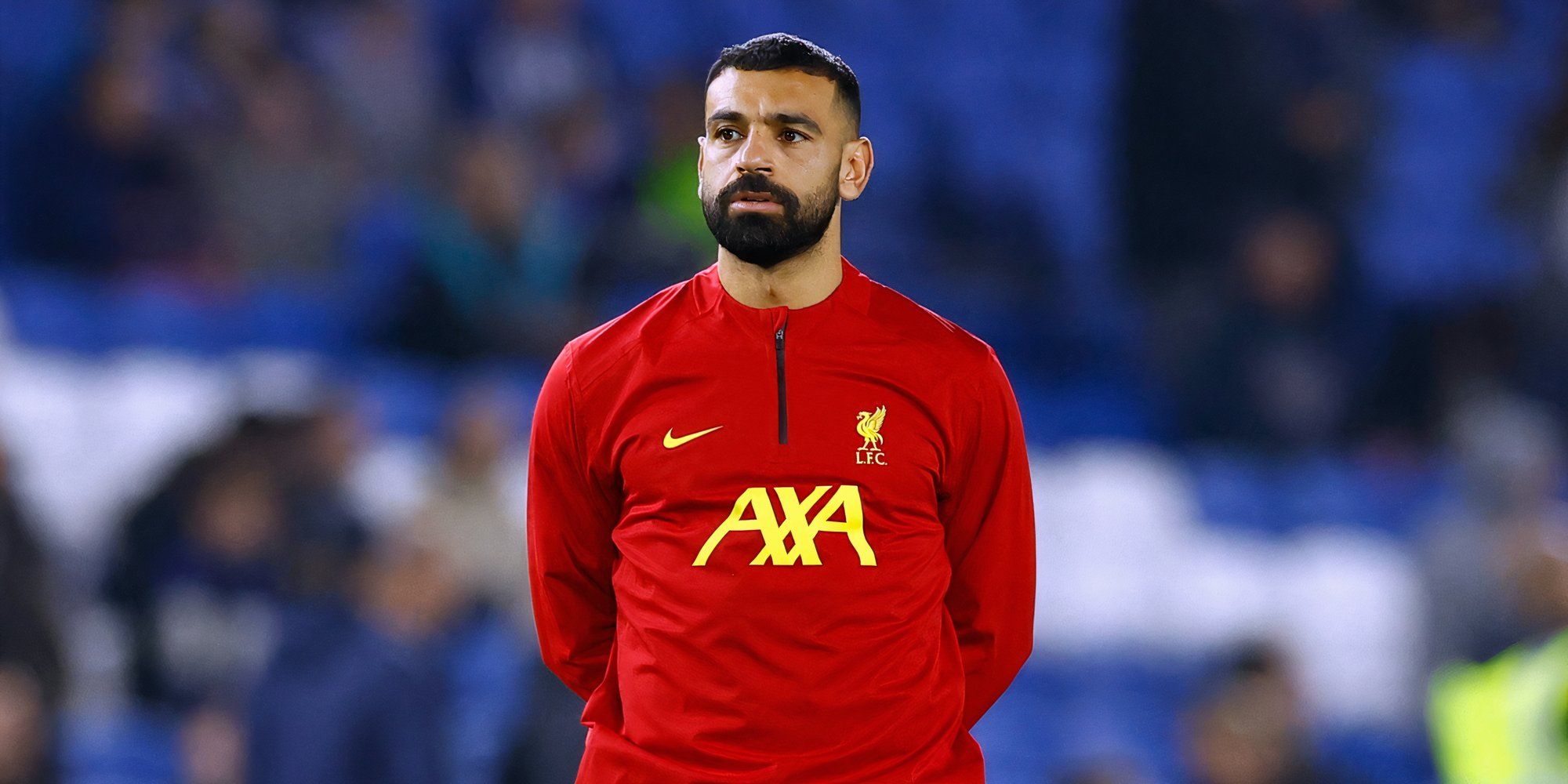 Liverpool winger Mohamed Salah after walking out of the tunnel for a Premier League match