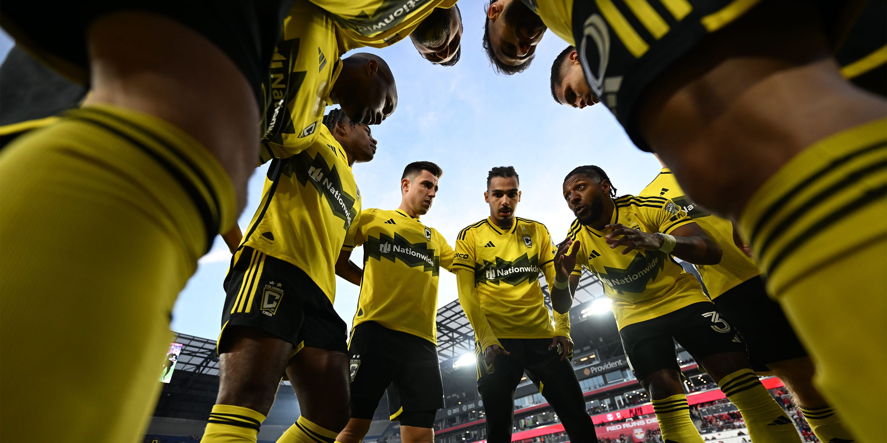 Steven Morreira speaks to the Columbus Crew before a match