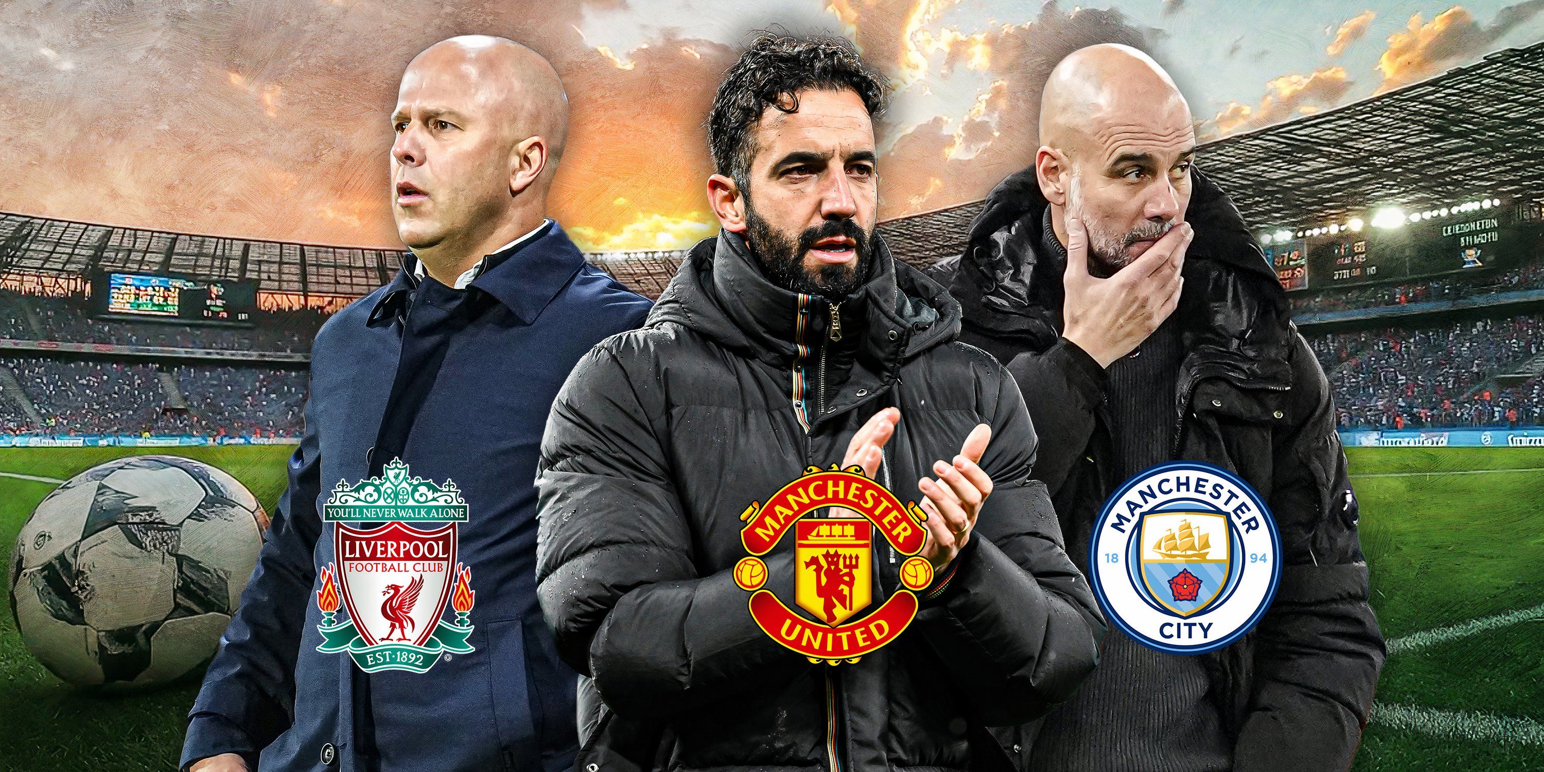 Liverpool boss Arne Slot, Manchester United head coach Ruben Amorim and Manchester City chief Pep Guardiola