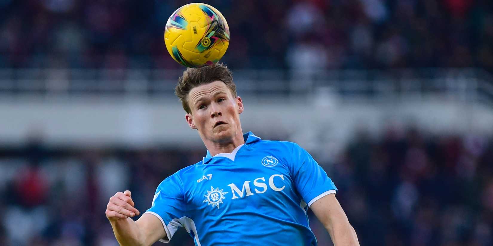 Napoli midfielder Scott McTominay heading the ball