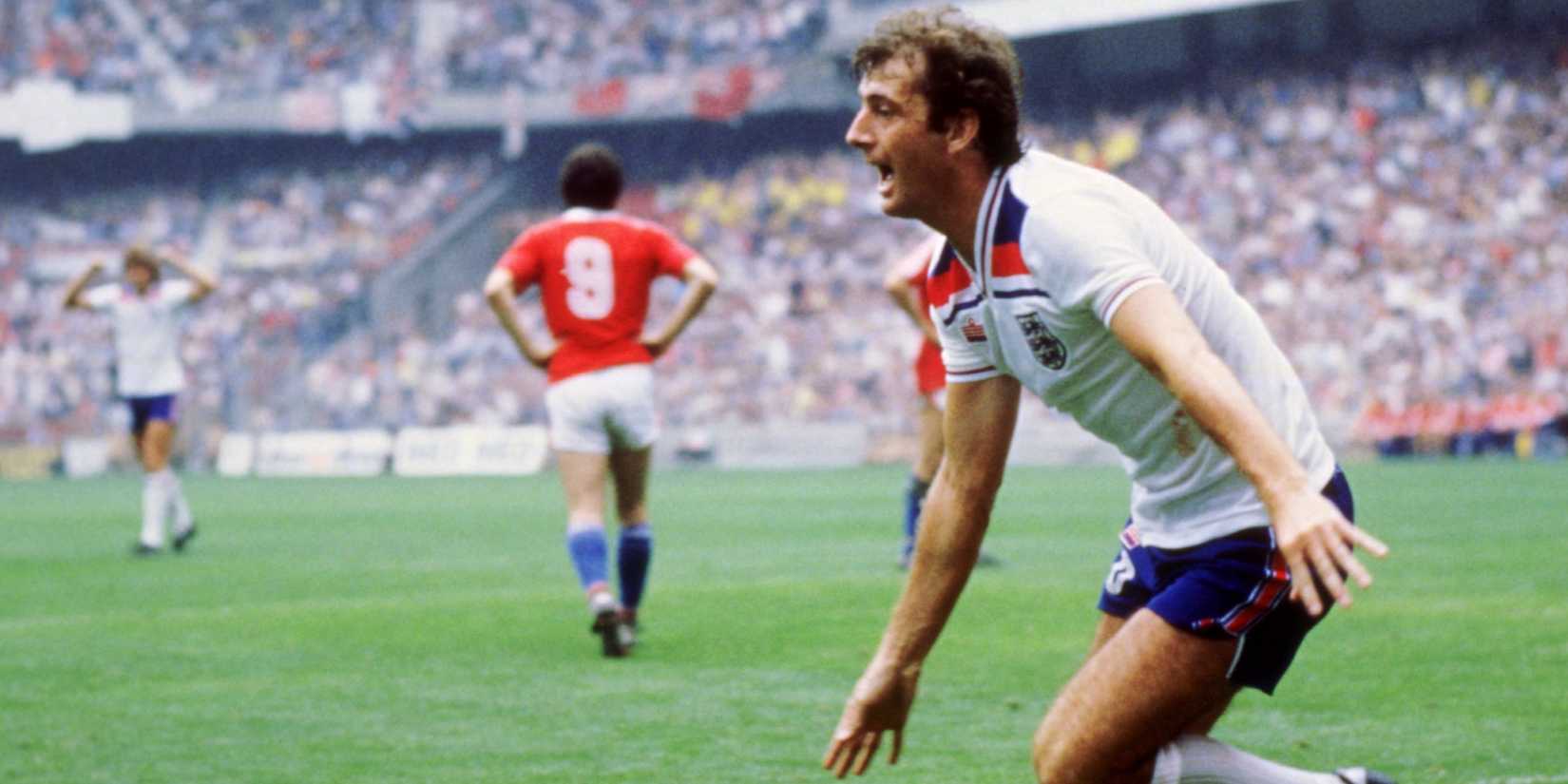 Trevor Francis celebrates after scoring in the 1982 World Cup