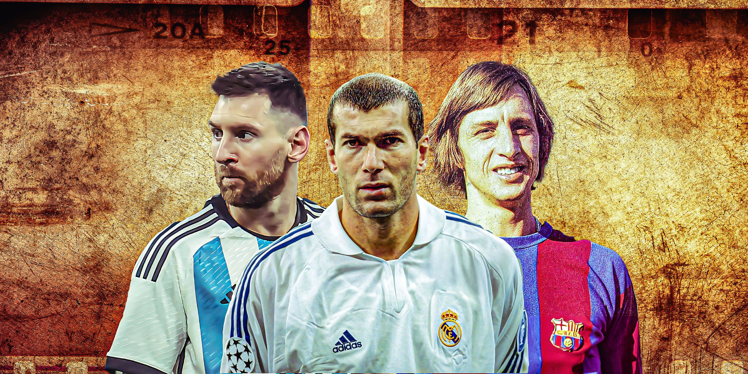 Zinedine Zidane (Real Madrid), Lionel Messi (Argentina), Johan Cruyff (Barcelona)