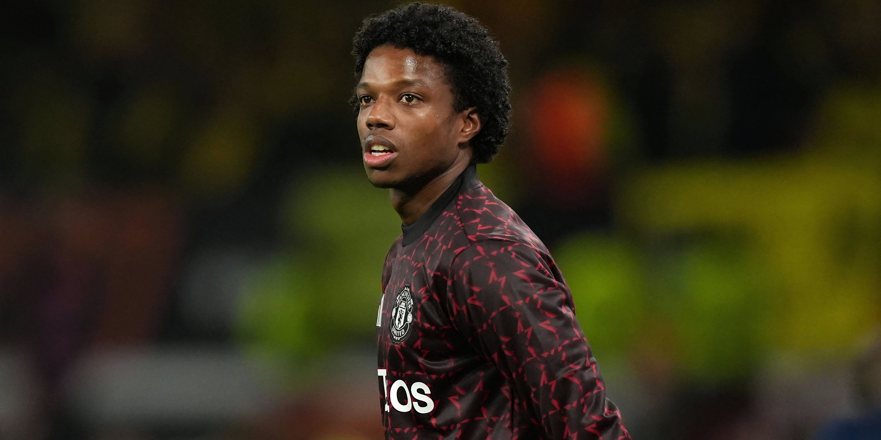 Tyrell Malacia during a pre-match warm-up at Manchester United