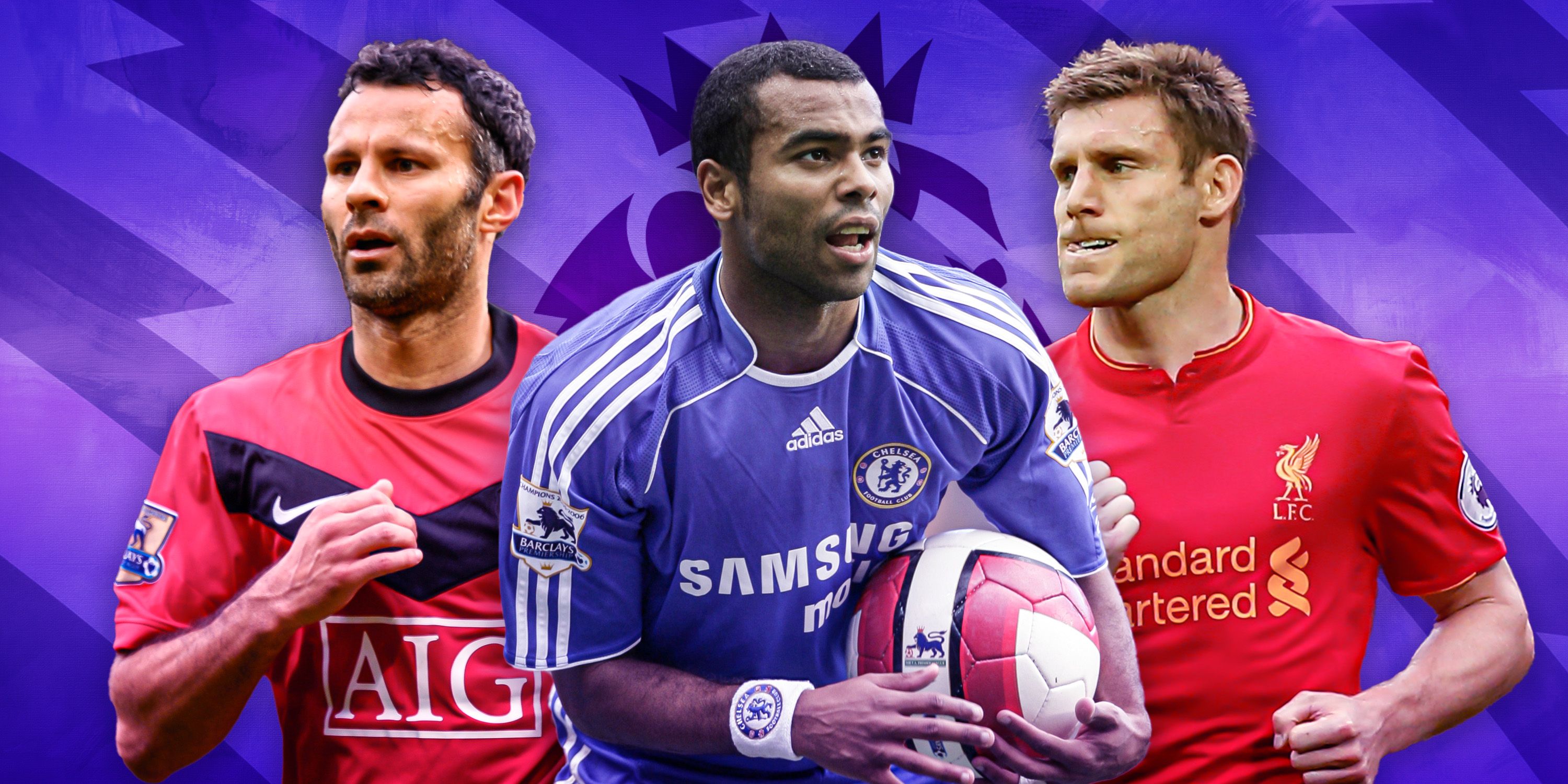 Ryan Giggs (Manchester United) , James Milner (Liverpool), Ashley Cole (Chelsea) with Premier League theme